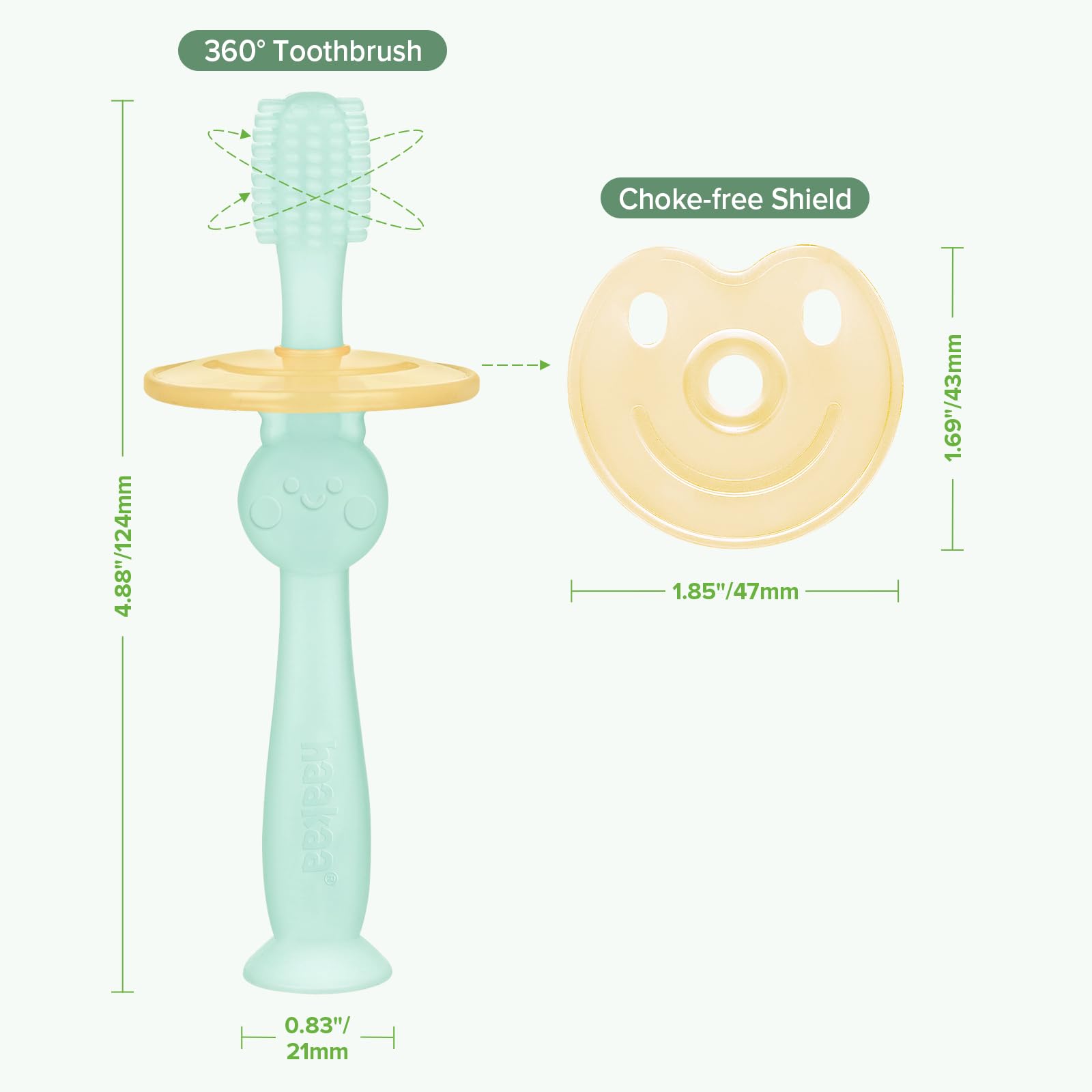 haakaa 360° Baby Toothbrush with Suction Base - Gentle 360° Cleaning