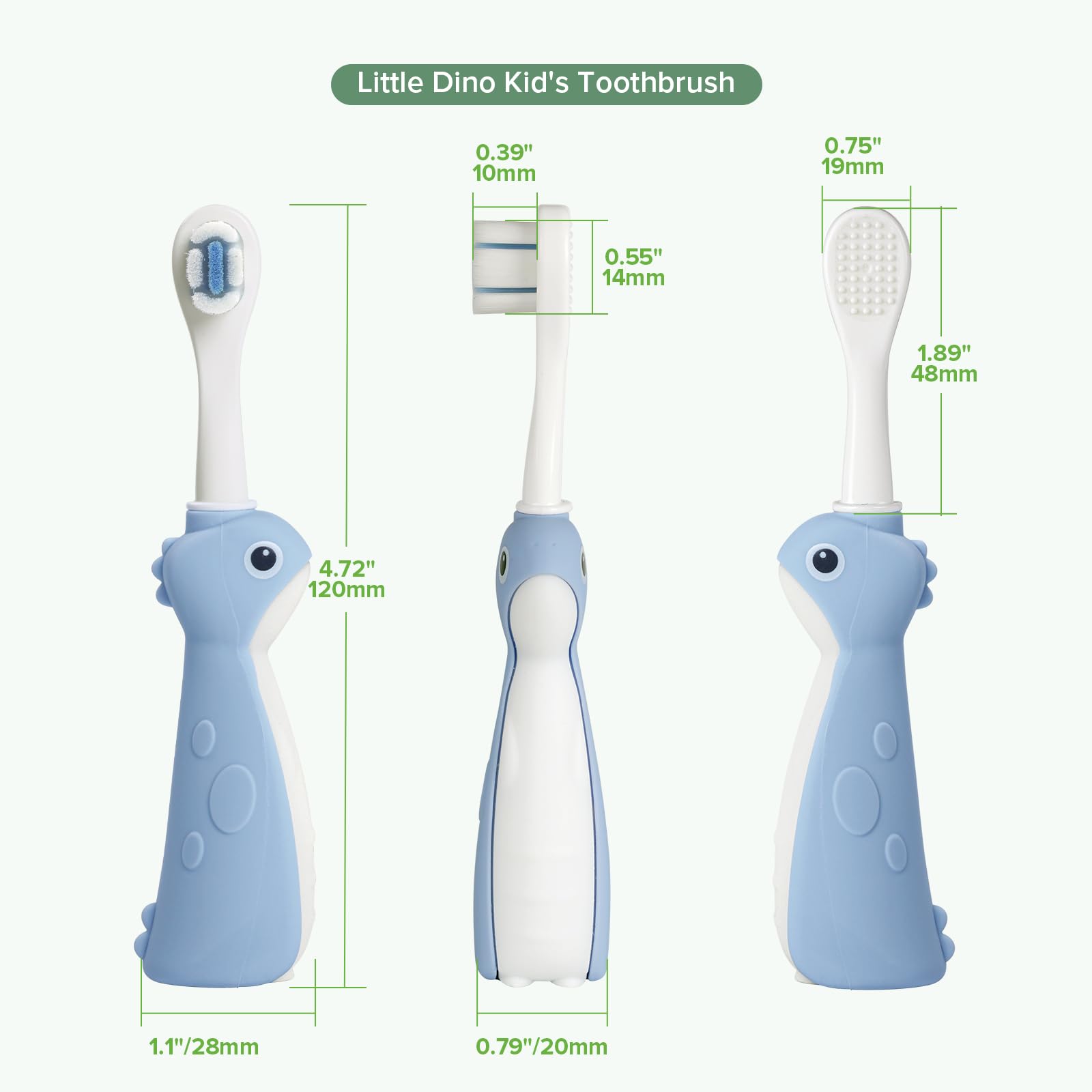 Haakaa Dinosaur Toothbrush for Kids 2-4 - Soft Bristles & Tongue Cleaner, BPA-Free