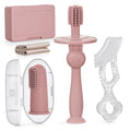 haakaa Training Toothbrush Set - Soft Silicone Baby Toothbrush Kit (Blush)