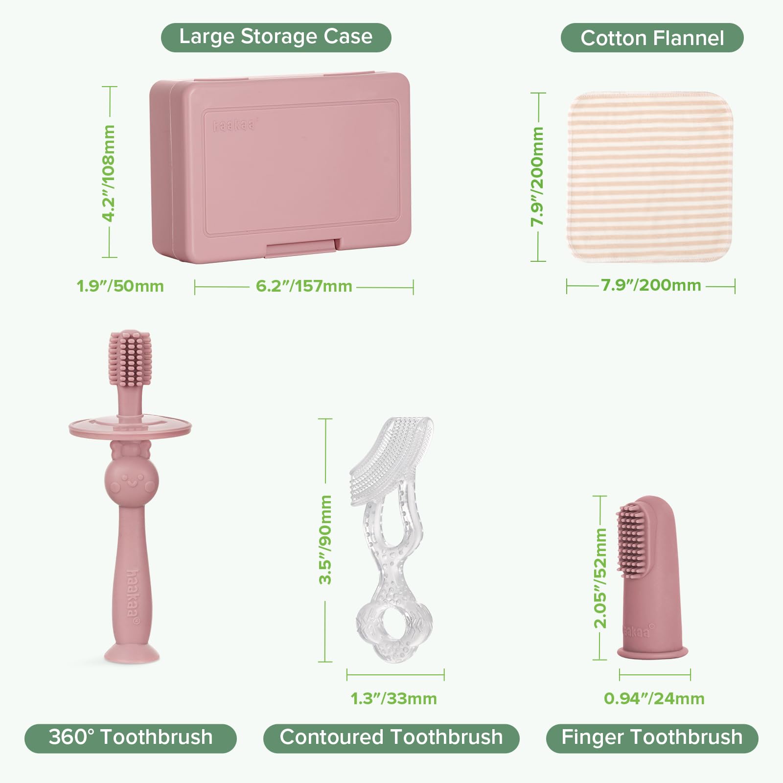 haakaa Training Toothbrush Set - Soft Silicone Baby Toothbrush Kit (Blush)
