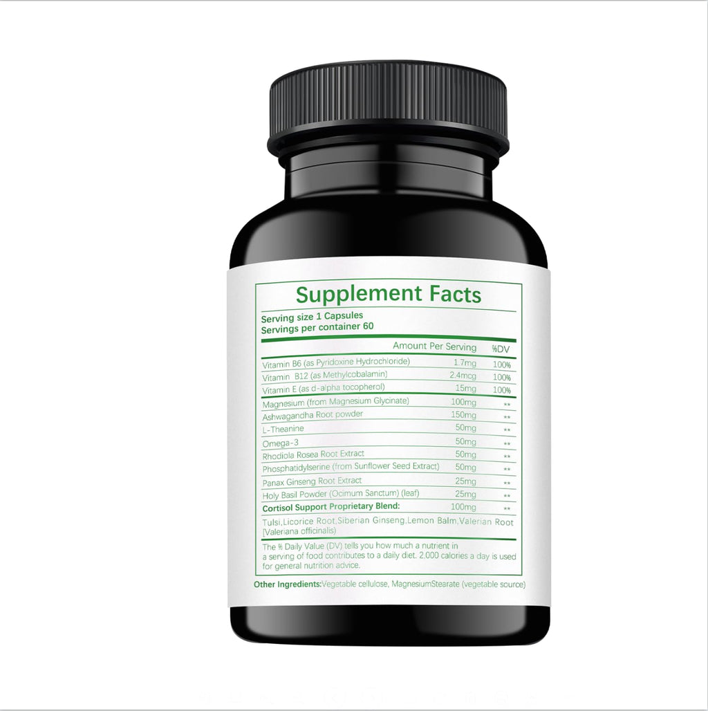 HABIZIYA Cortisol Manager – Adrenal Support for Women & Men (60 Count) | Ashwagandha, Rhodiola Rosea, Holy Basil | Vegan & Non-GMO