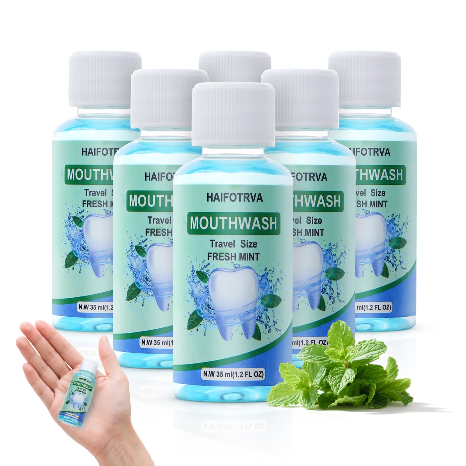HAIFOTRVA 10 Pcs Mini Mouthwash Travel Size - Mint Flavor 35ml/1.2oz | Portable Oral Rinse for Travel, Office & Bags