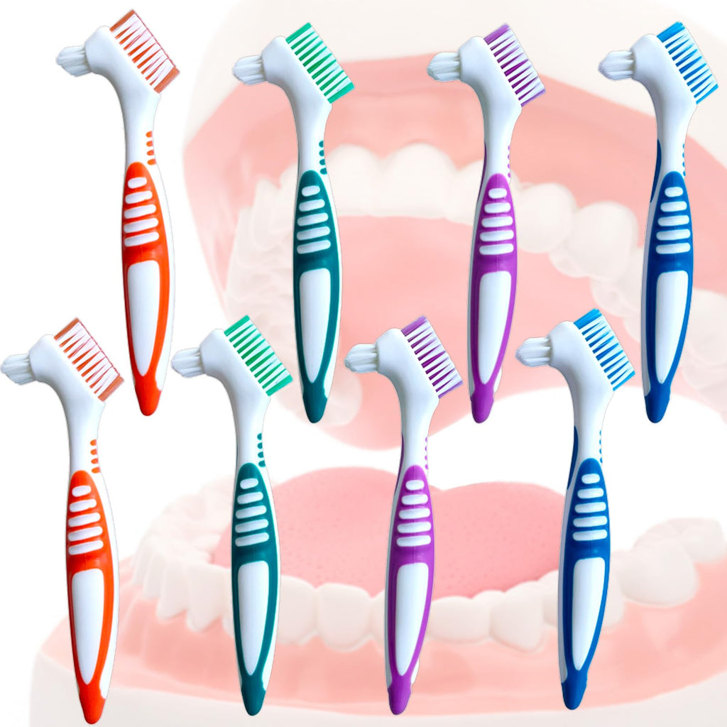 Haikole 8PACK Denture Cleaning Brush – Double-Ended, Multi-Layer Bristles & Secure Grip