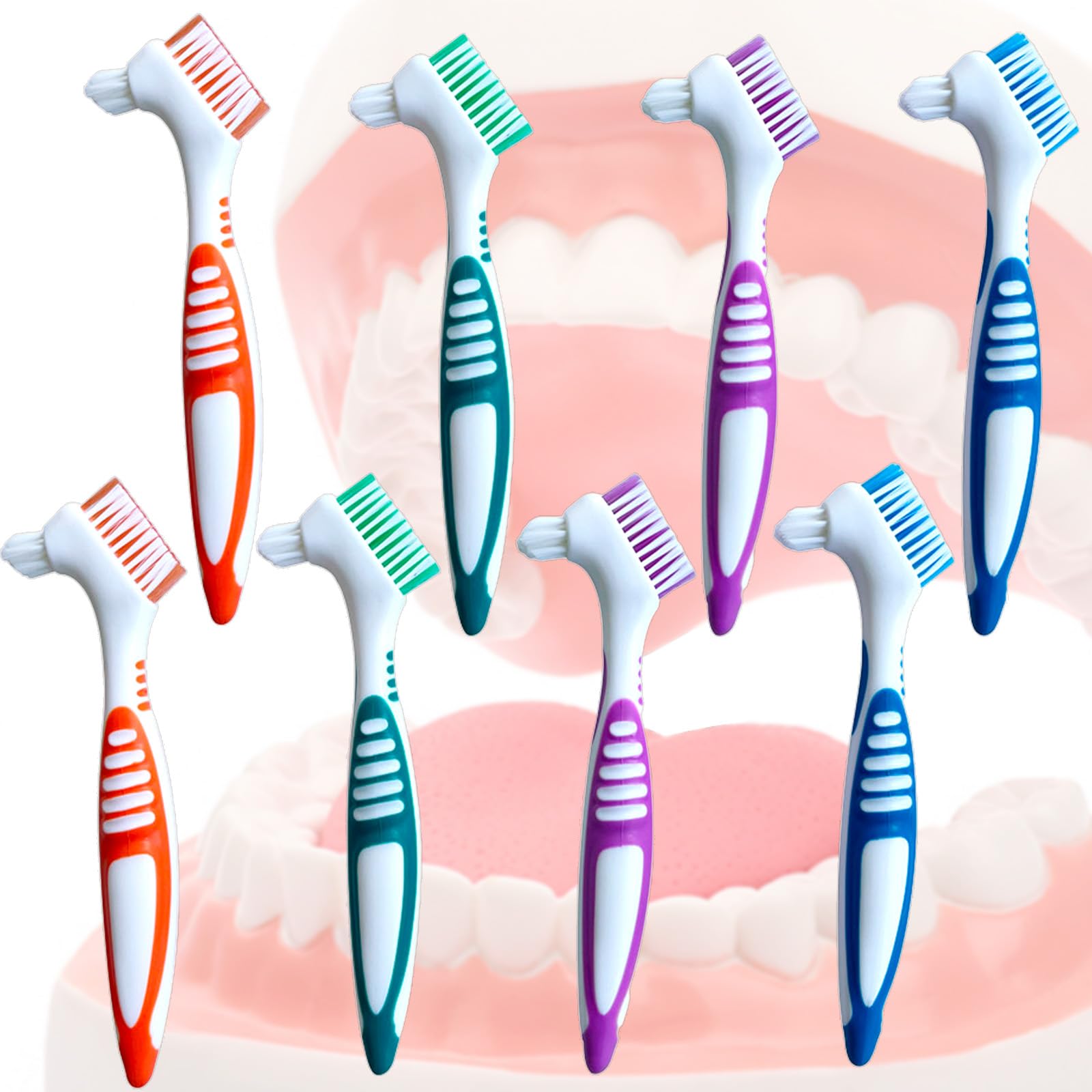Haikole 8PACK Denture Cleaning Brush – Double-Ended, Multi-Layer Bristles & Secure Grip