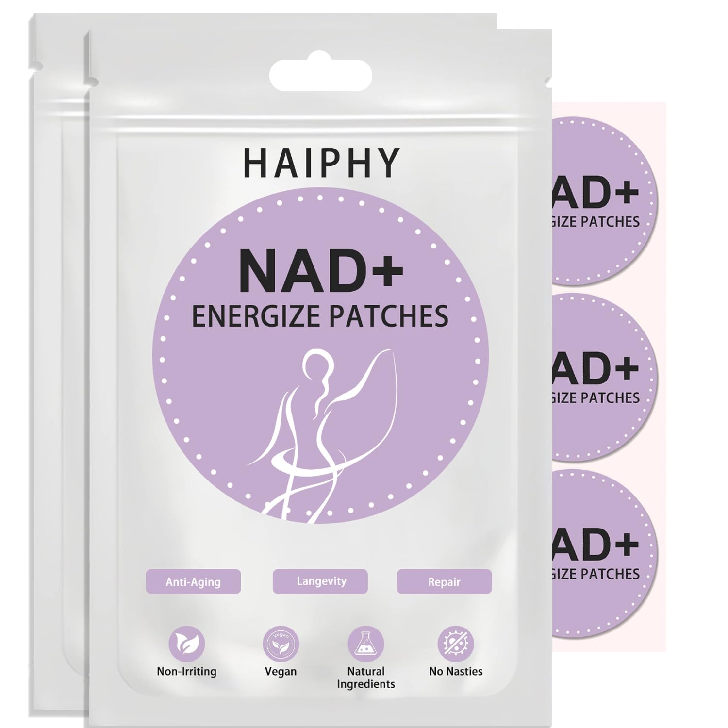 Haiphy NAD+Patches NMNH & Resveratrol | Anti-Aging & Metabolism Support | 2 Packs (60 Patches Each)