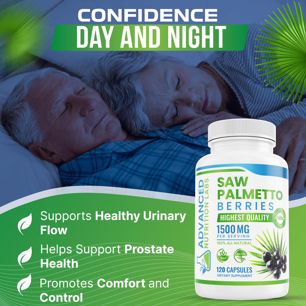 Advanced Nutrition Labs Saw Palmetto 1500 mg – Prostate Health, Hair Support & DHT Blocker | 120 Vegan Capsules