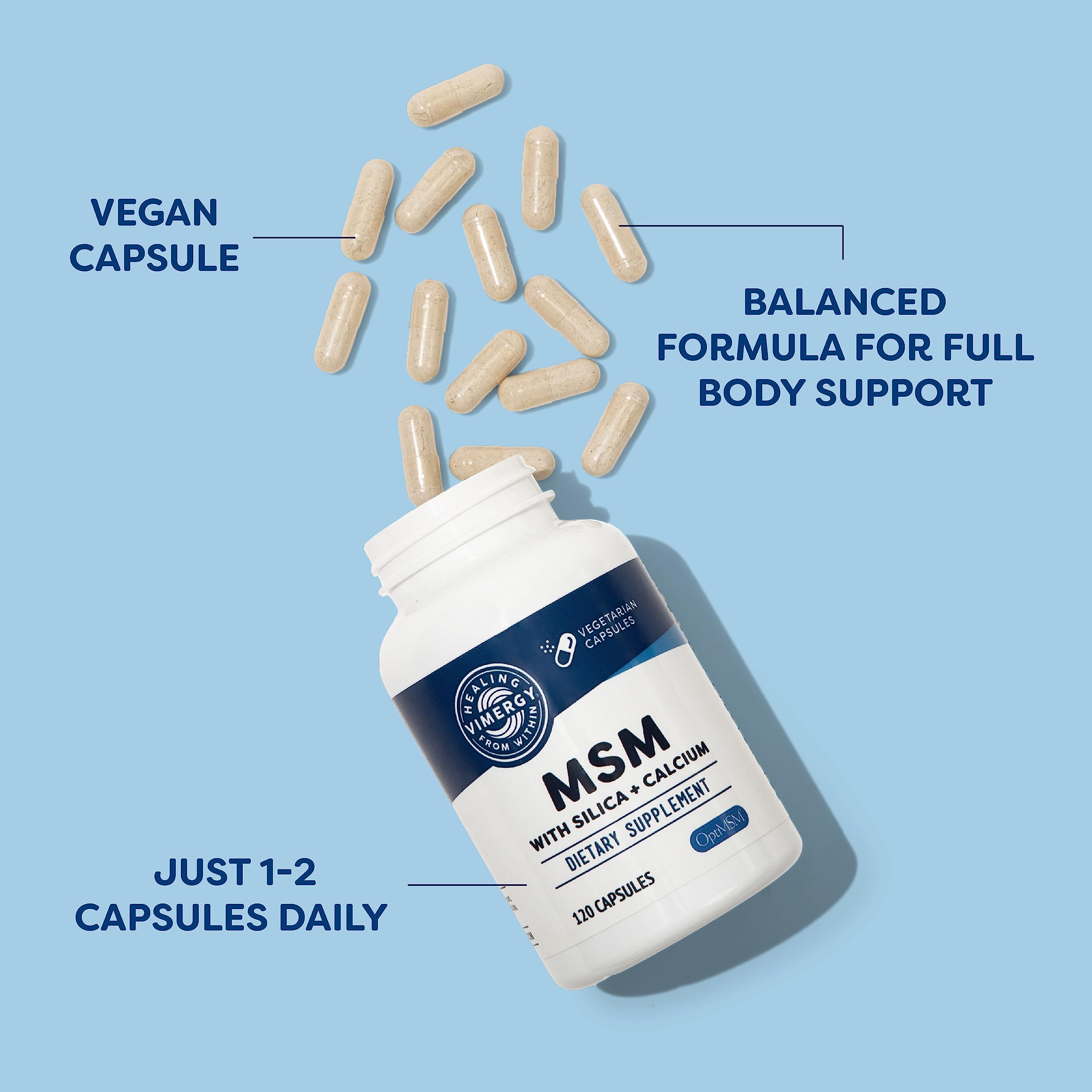 Vimergy MSM with Silica & Calcium Capsules – 120 Servings | Joint, Skin & Bone Support | Vegan & Gluten-Free
