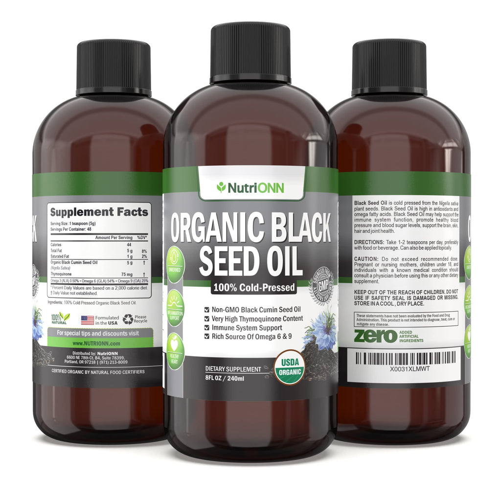 Organic Black Seed Oil – USDA Organic, Thymoquinone Rich, Cold-Pressed (8 oz)