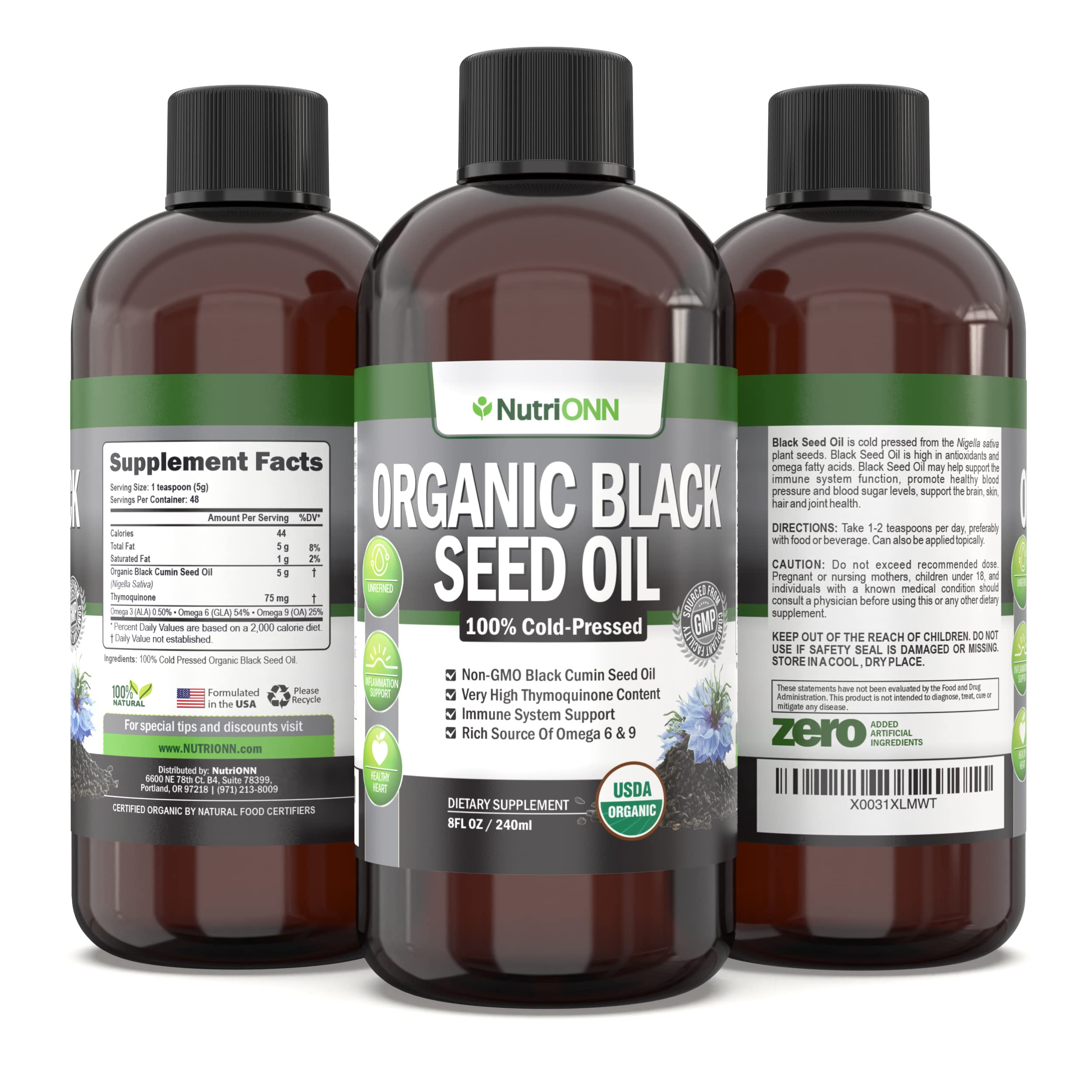 Organic Black Seed Oil – USDA Organic, Thymoquinone Rich, Cold-Pressed (8 oz)