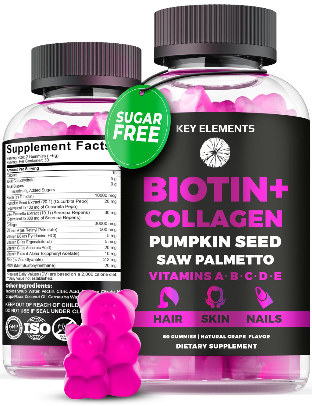 Hair Skin & Nails Gummies 10000mcg Biotin + Collagen – Vitamins for Hair Growth & Nail Health