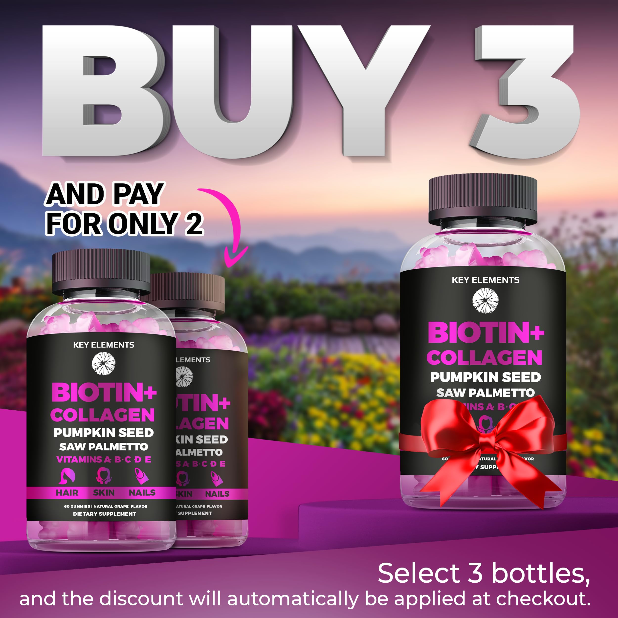Hair Skin & Nails Gummies 10000mcg Biotin + Collagen – Vitamins for Hair Growth & Nail Health