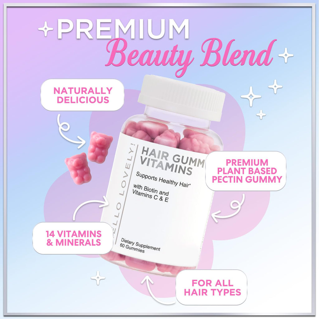 Hair Vitamins Gummies – Biotin 5000 mcg, Vitamin E & C, Zinc | Non-GMO, Gluten-Free, 60 Gummies