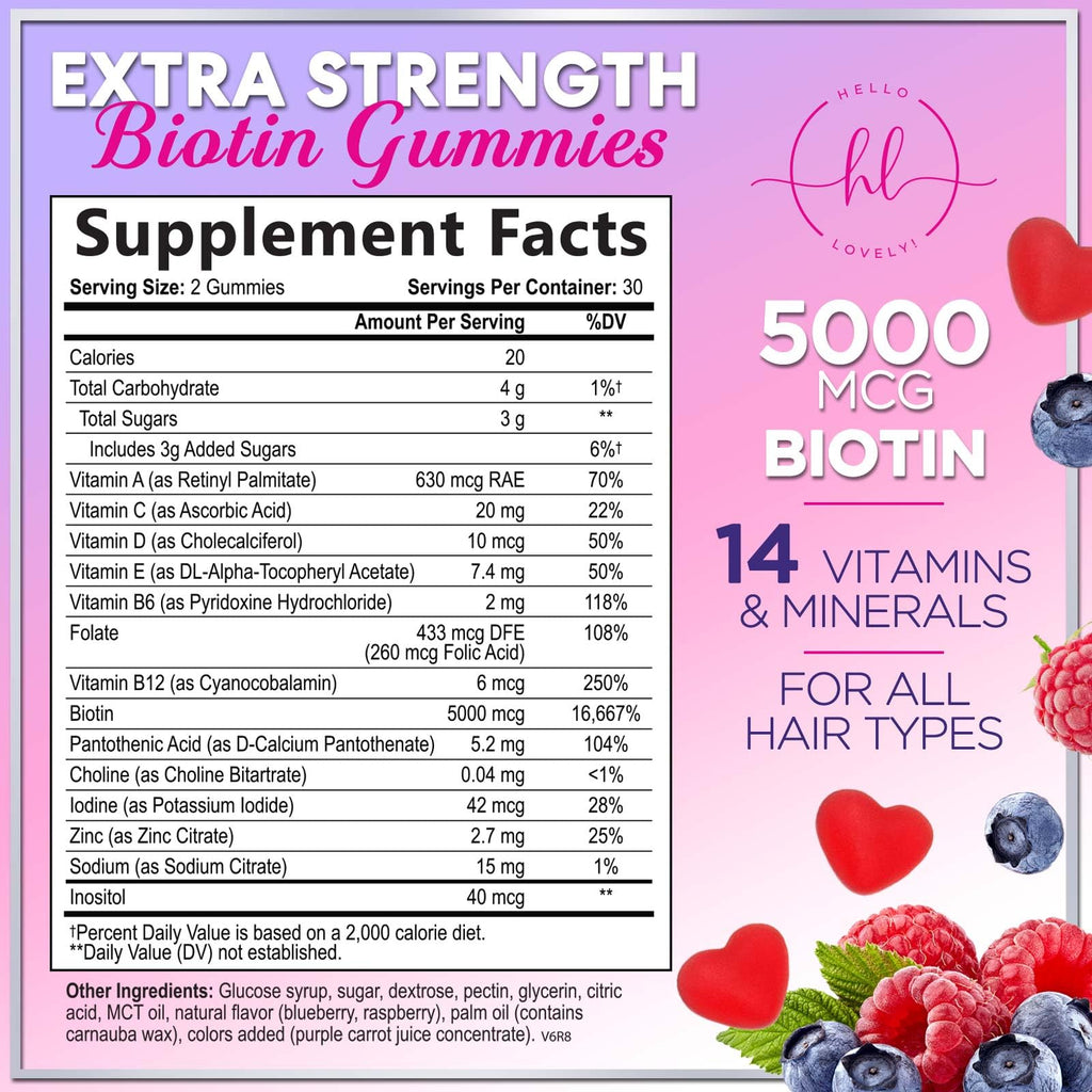 Hair Vitamins Gummies Biotin 5000 mcg – Hair Growth Support for Women