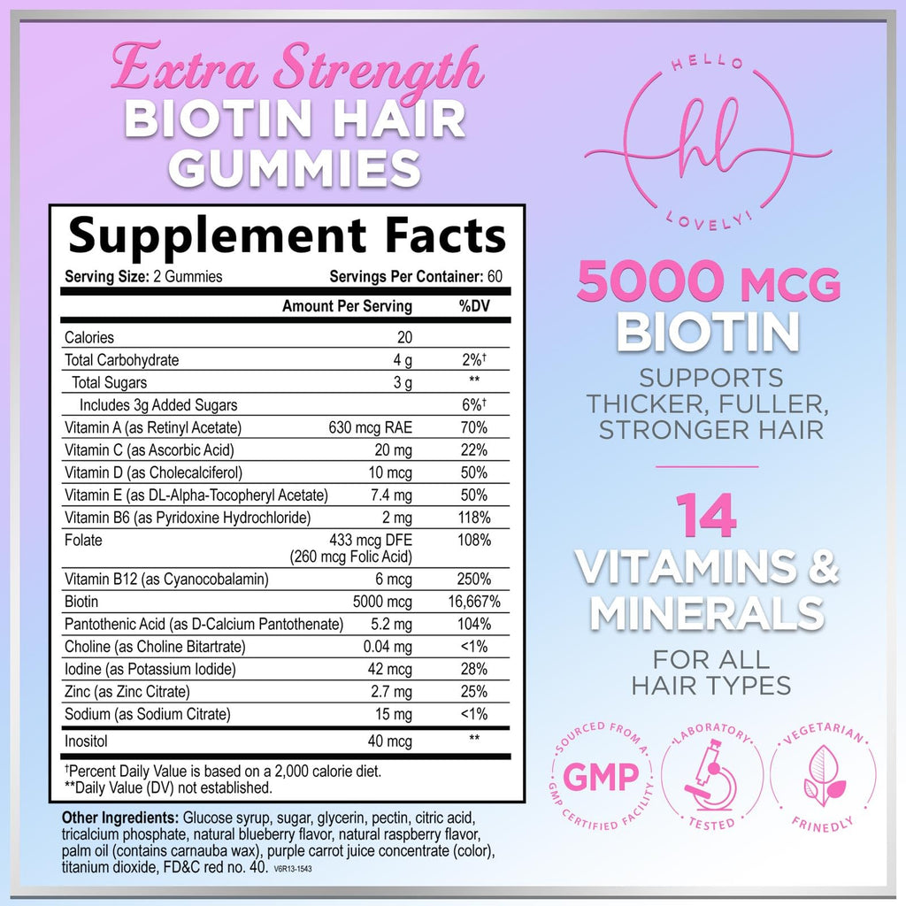 Hair Vitamins Gummies – Biotin 5000 mcg + Vitamins E & C, Zinc | 120 Gummies