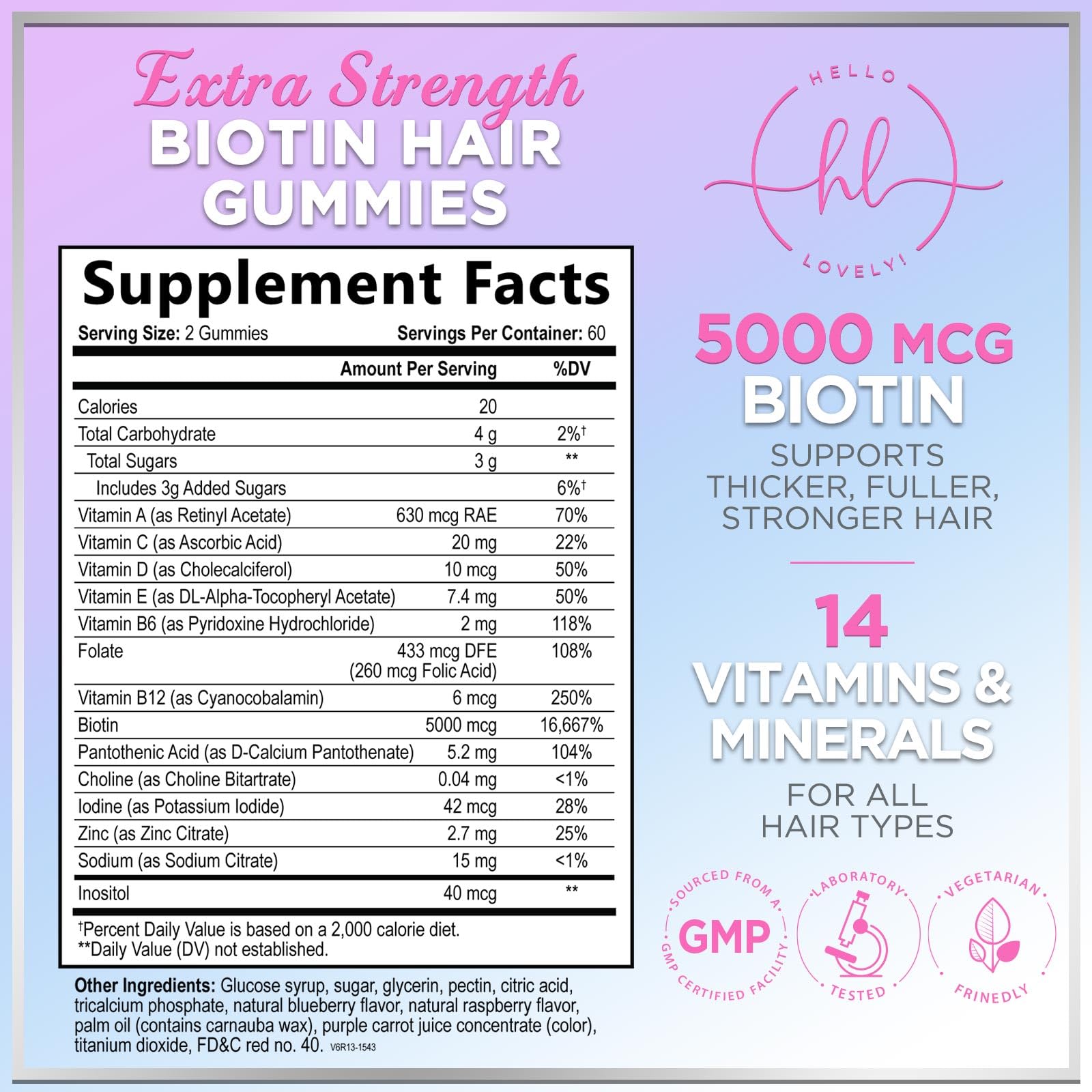 Hair Vitamins Gummies – Biotin 5000 mcg + Vitamins E & C, Zinc | 120 Gummies