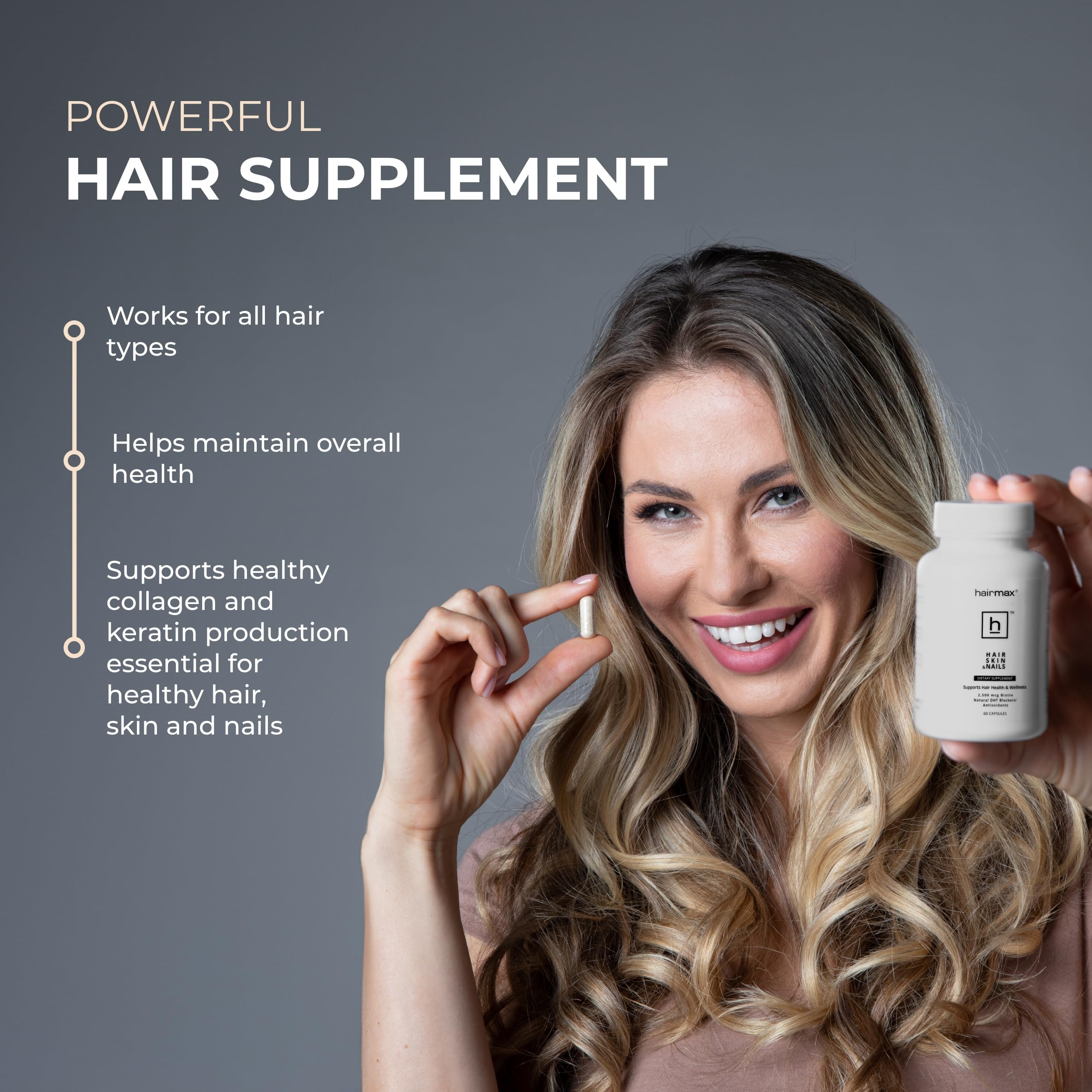 Hairmax Hair, Skin & Nails Supplement – Hair Loss & Regrowth (2 Bottles)