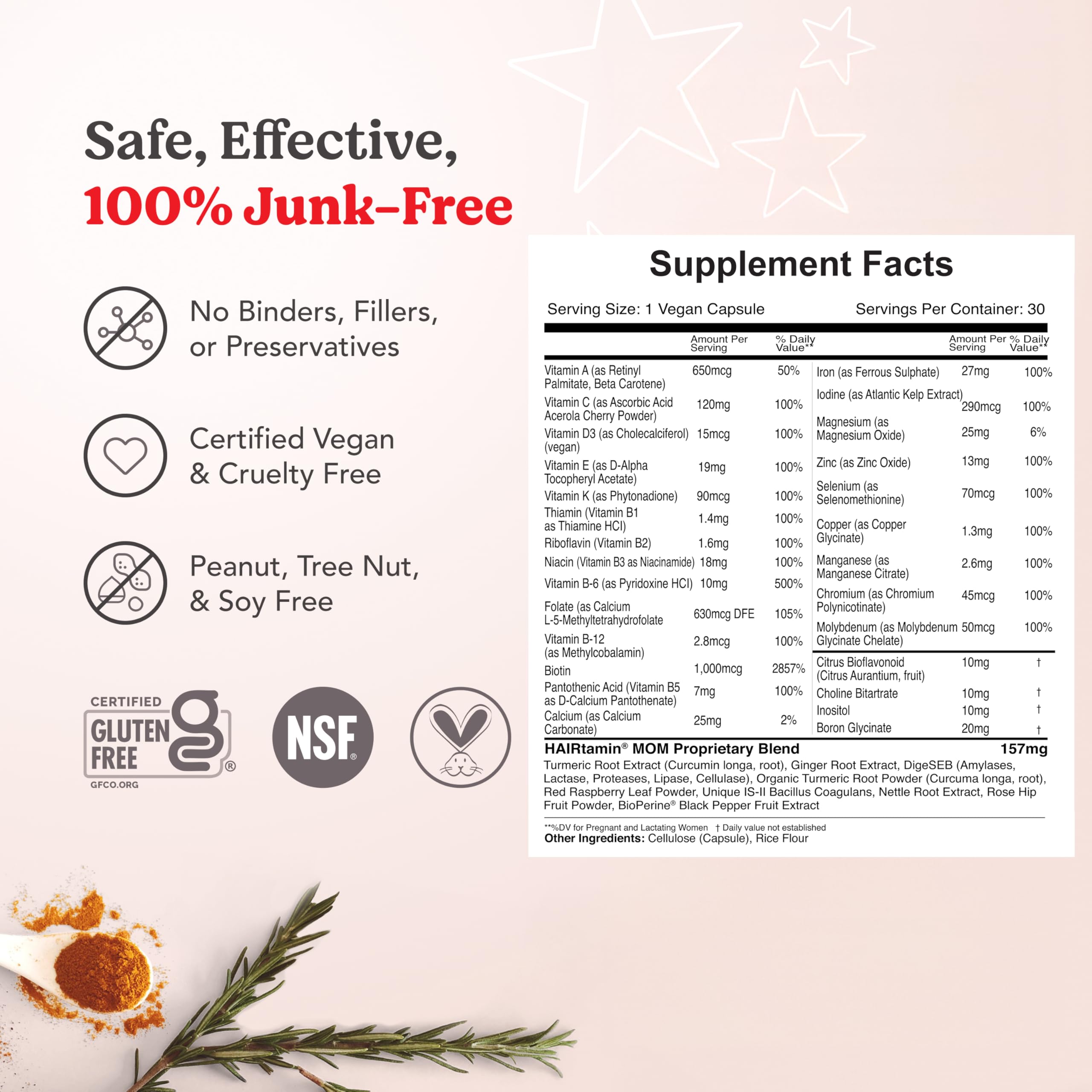 HAIRtamin MOM Vegan Prenatal & Postnatal Multivitamin – Hair, Nails & Skin Support | 3-Pack