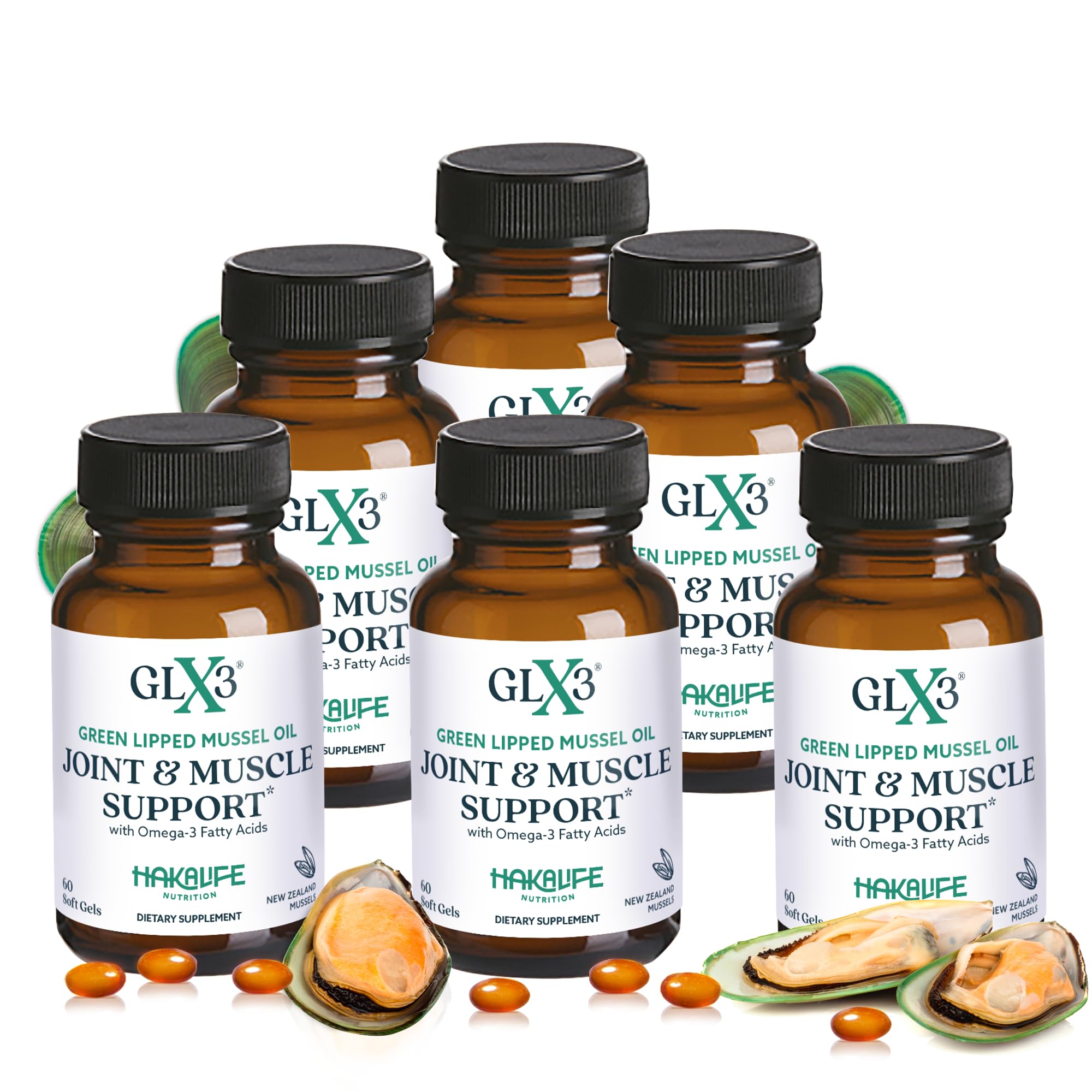 HAKA Life Nutrition GLX3 Extra Strength Green Lipped Mussel Oil Capsules – Joint Comfort Support (6 Pack)