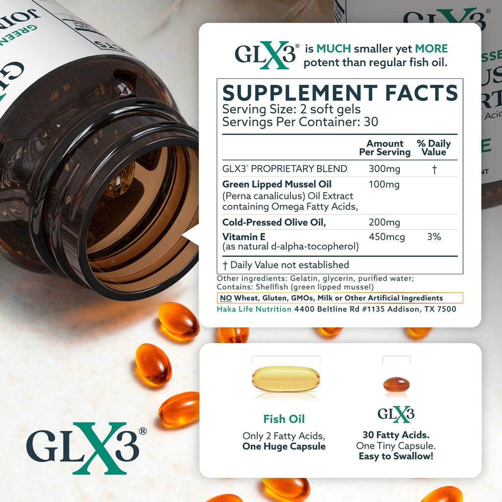 HAKA Life Nutrition GLX3 Extra Strength Green Lipped Mussel Oil Capsules – Joint Comfort Support (6 Pack)