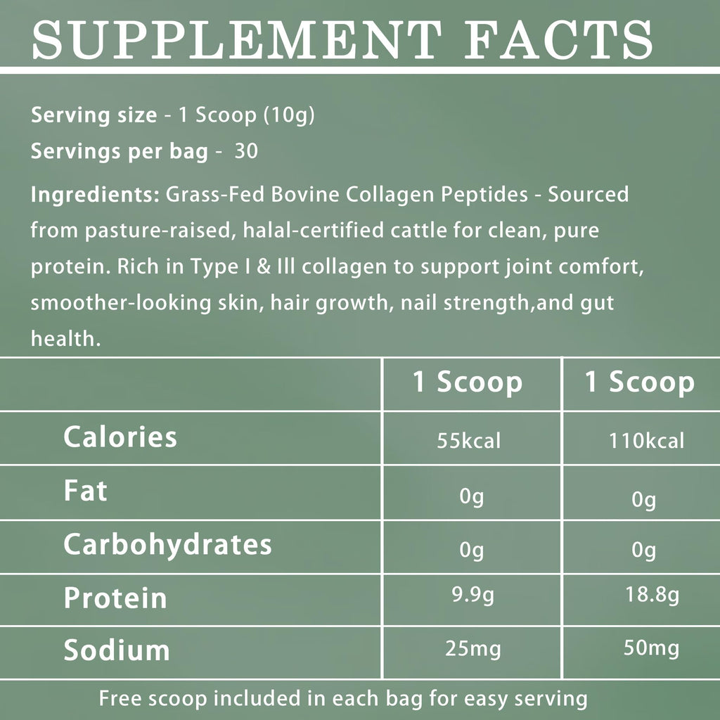 Halal Collagen Protein Powder – Grass-Fed, Organic, Hydrolyzed, Unflavoured | 30 Servings