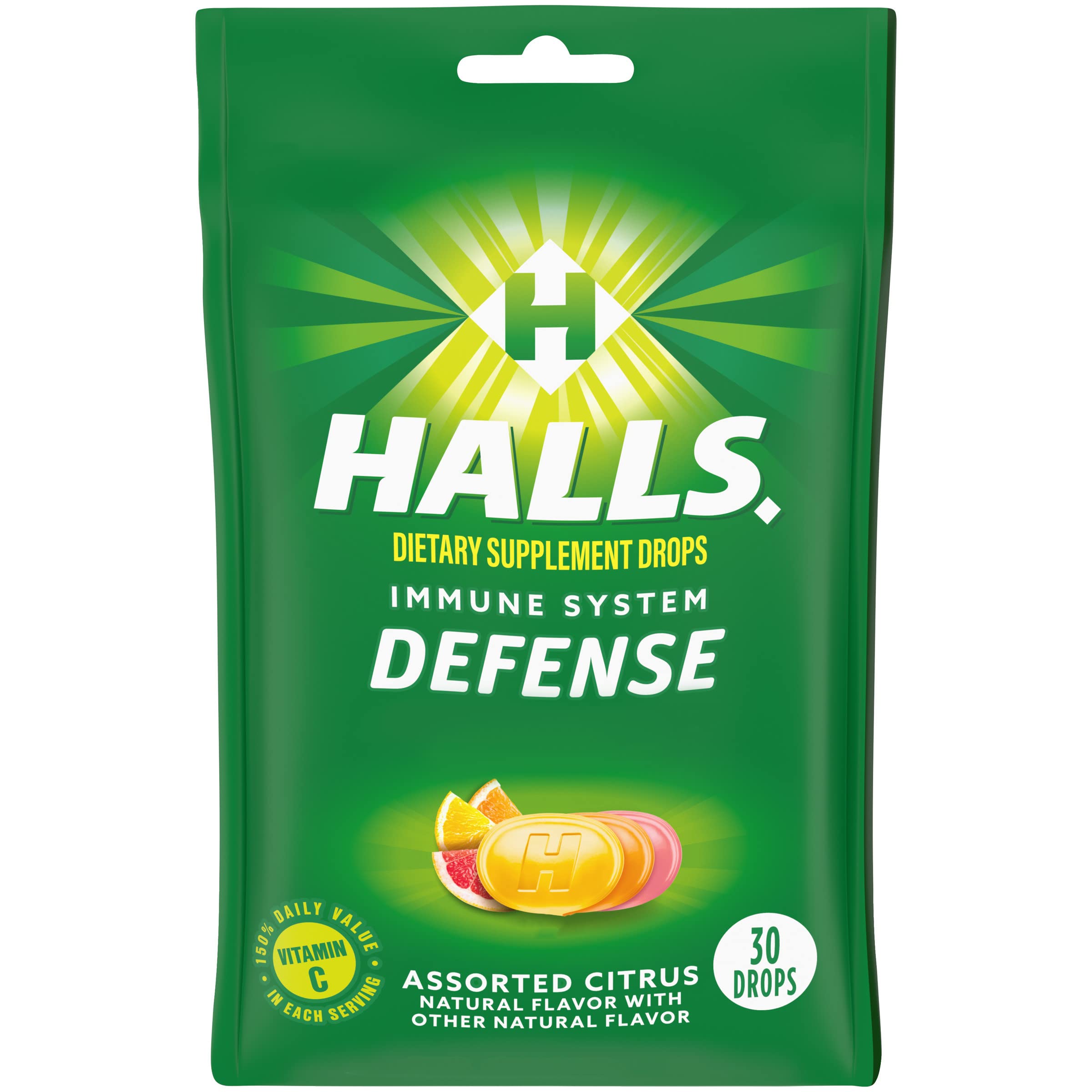 HALLS Defense Assorted Citrus Vitamin C Drops - 30 Drops | Immune Support