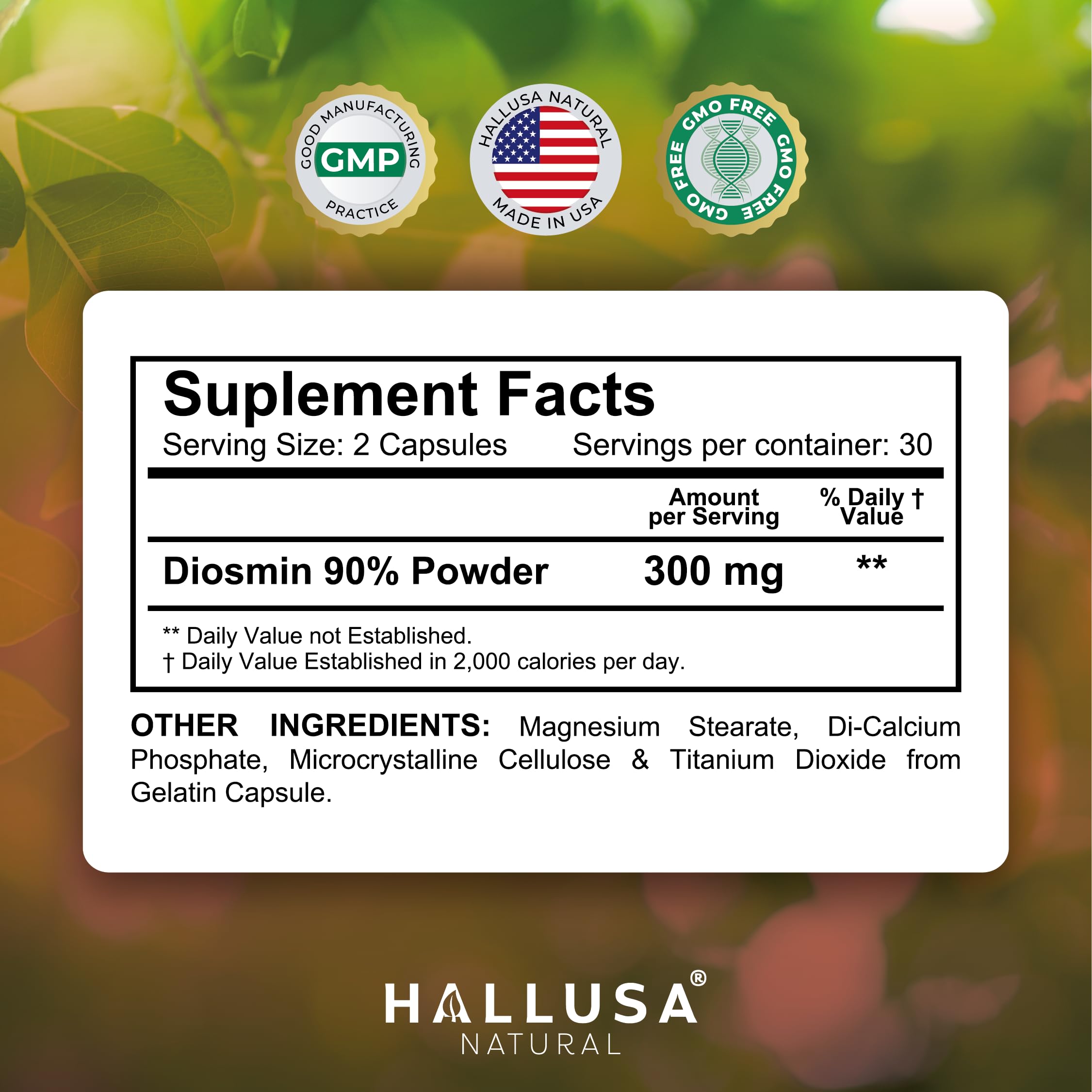 Hallusa Natural Diosmin Circulation - Support for Circulation & Veins - Diosmin Supplement