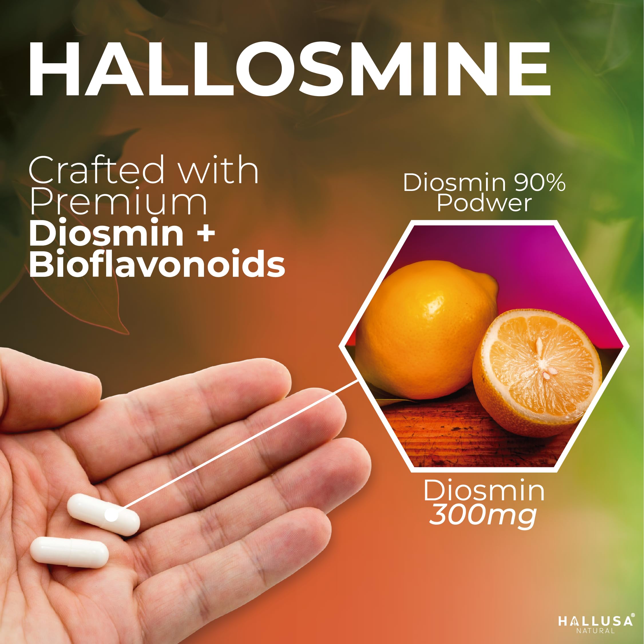 Hallusa Natural Diosmin Circulation - Support for Circulation & Veins - Diosmin Supplement