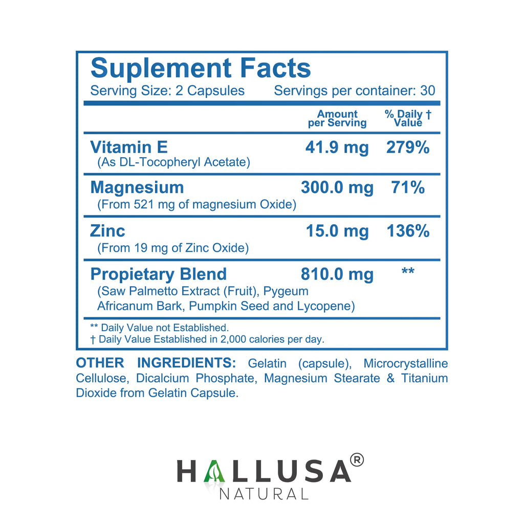 Hallusa Natural HallPROST Ultra Prostate Health Supplement for Men – Saw Palmetto, Lycopene, Pygeum, Zinc, Magnesium, Vitamin E | 60 Capsules