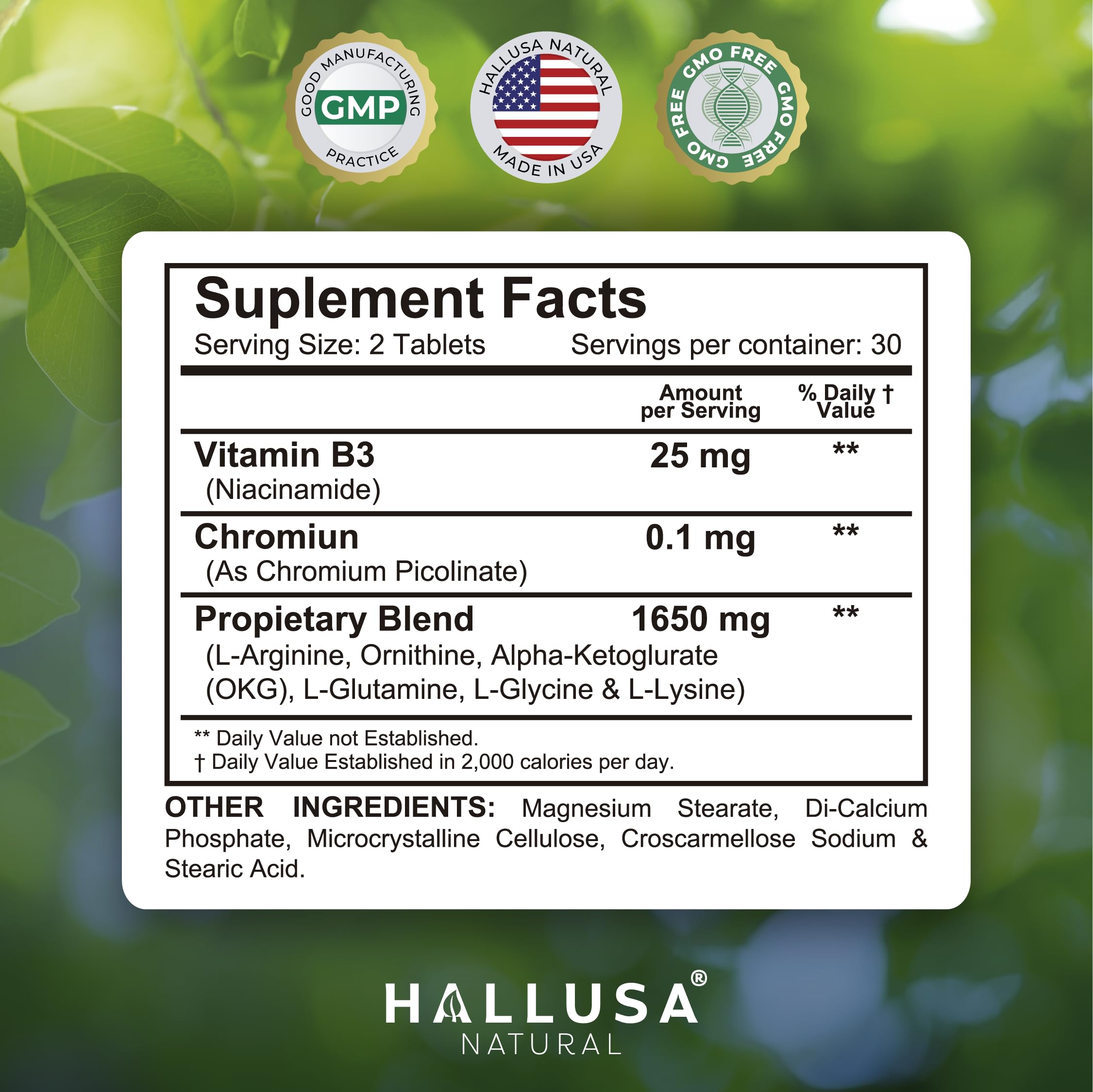 Hallusa Natural HGH Complex - Amino Acid Supplement | 60 Tablets