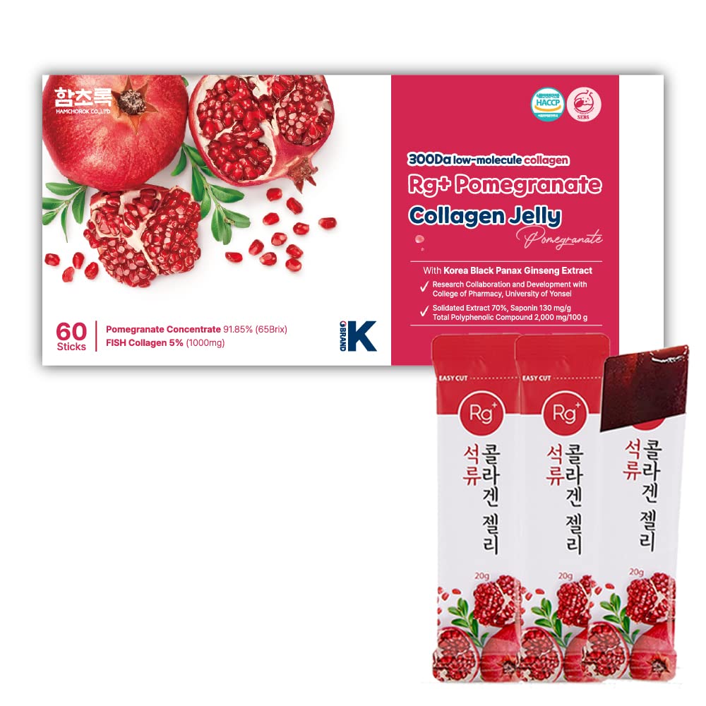 HAMCHOROK RG+ Anti-Aging Pomegranate Collagen Jelly – 60 Sticks (20g Each) with Ginseng, Vitamin C & E