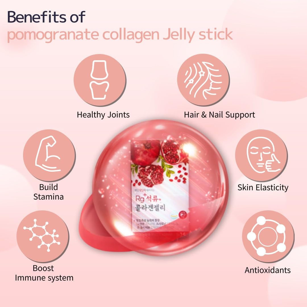 HAMCHOROK RG+ Anti-Aging Pomegranate Collagen Jelly – 60 Sticks (20g Each) with Ginseng, Vitamin C & E