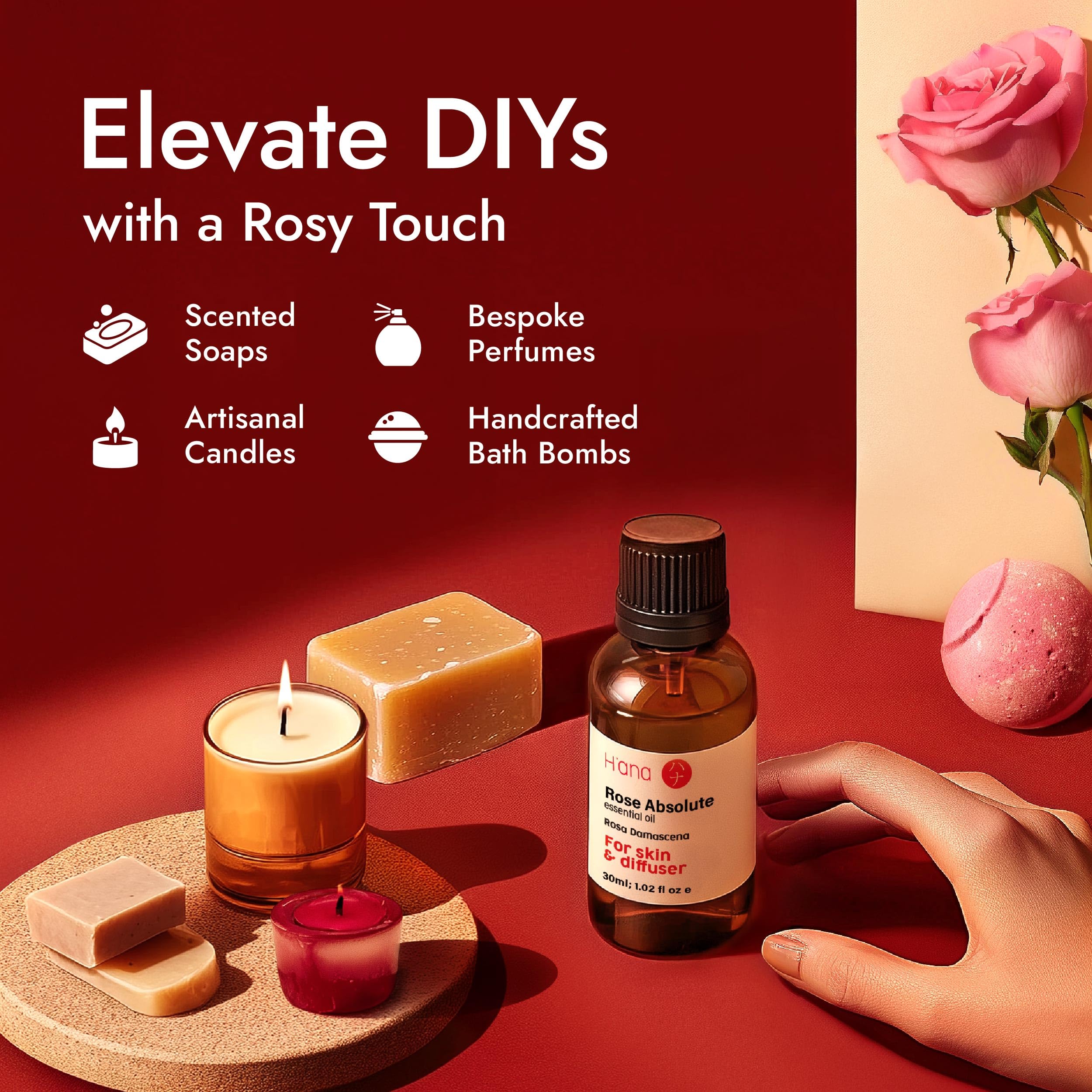 H'ana Rose Essential Oil – 1.02 Fl Oz for Hair, Skin, Diffuser & DIY