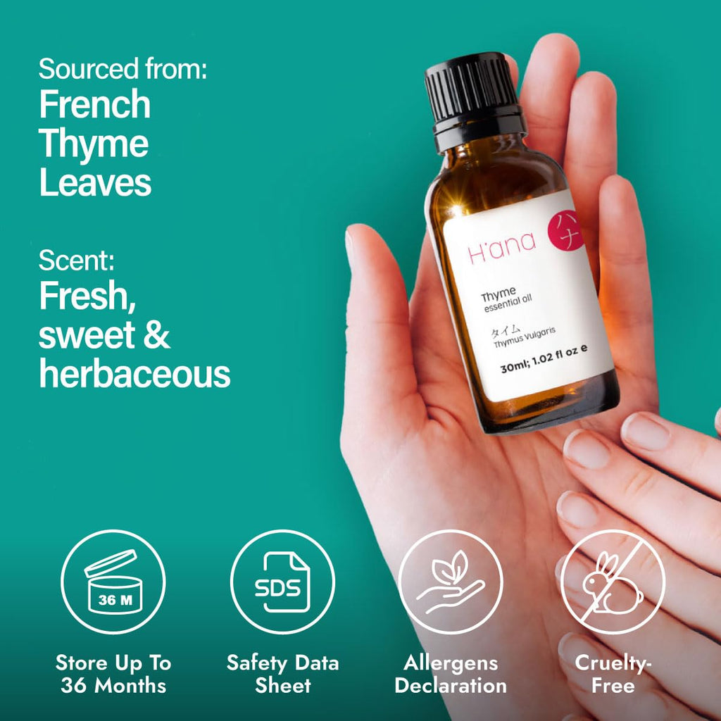 H'ana Thyme Essential Oil - 1.02 Fl Oz - for Hair, Skin, Diffuser, Aromatherapy, DIY Candle & Soap Making