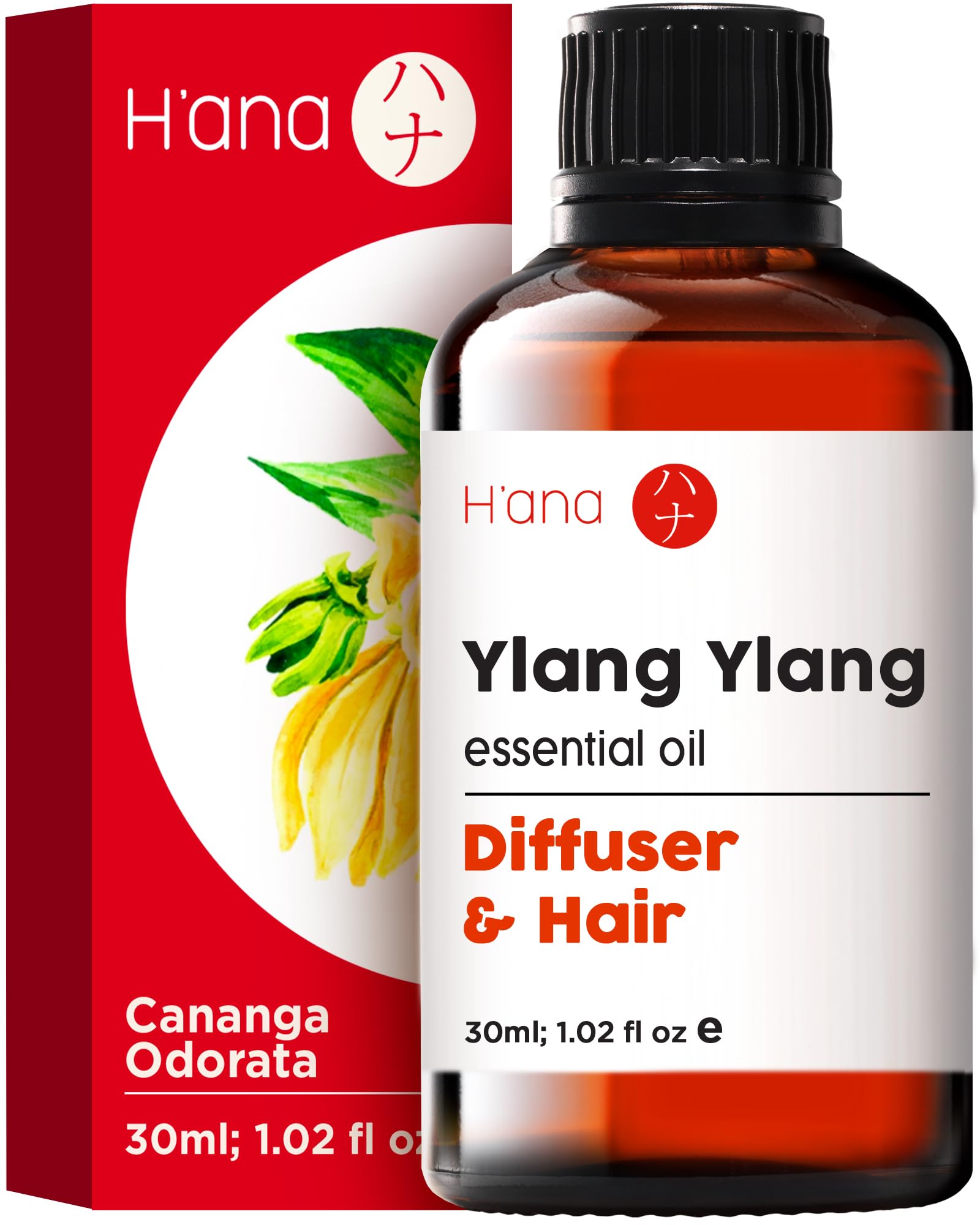 H'ana Ylang Ylang Essential Oil – 1.02 Fl Oz | Hair, Skin, Diffuser, Aromatherapy, DIY Candle & Soap Making