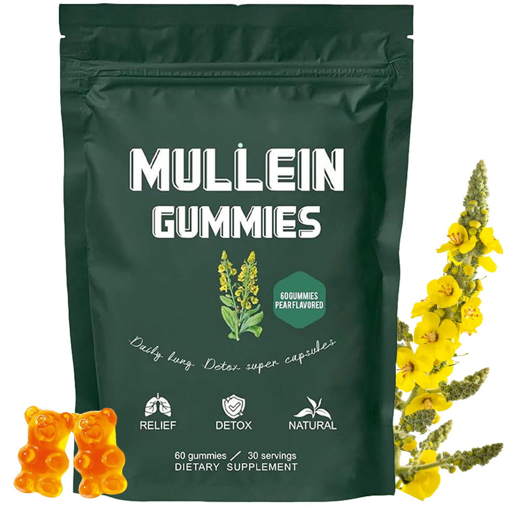 Hanachi Mullein Gummies – Daily Respiratory Health, 1000mg Mullein Leaf, Pear Flavor (30 Day Supply)