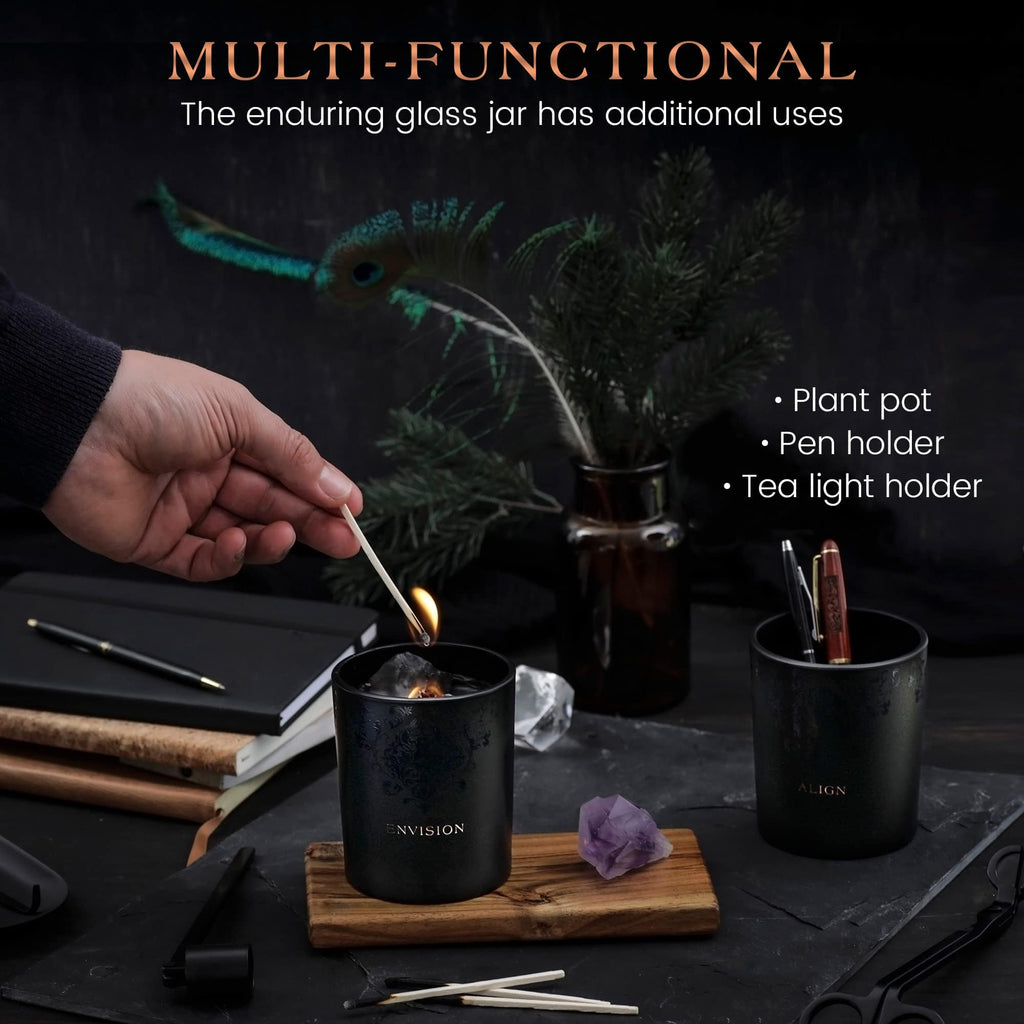 Black Orchid & Pine Moss Crystal Candle – Luxury Manifestation with Quartz Crystals (7.4oz)