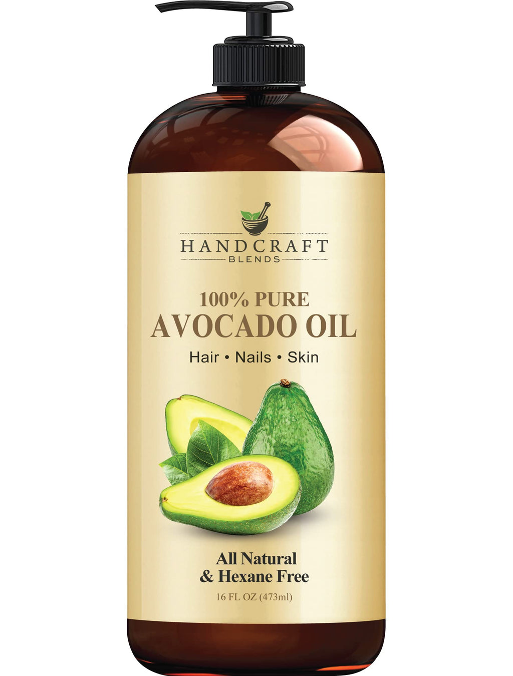 Handcraft Blends Avocado Oil - Cold-Pressed 16 Fl Oz - 100% Pure and Natural - Premium Grade Carrier Oil for Skin and Hair - Hair and Body - Massage - Hexane-Free