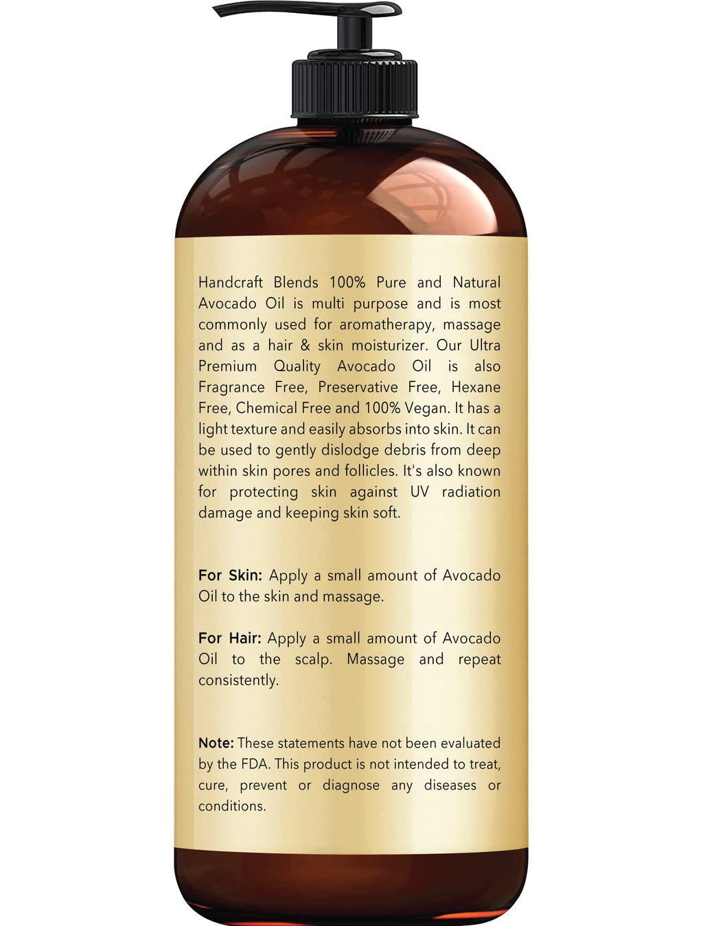 Handcraft Blends Avocado Oil - Cold-Pressed 16 Fl Oz - 100% Pure and Natural - Premium Grade Carrier Oil for Skin and Hair - Hair and Body - Massage - Hexane-Free