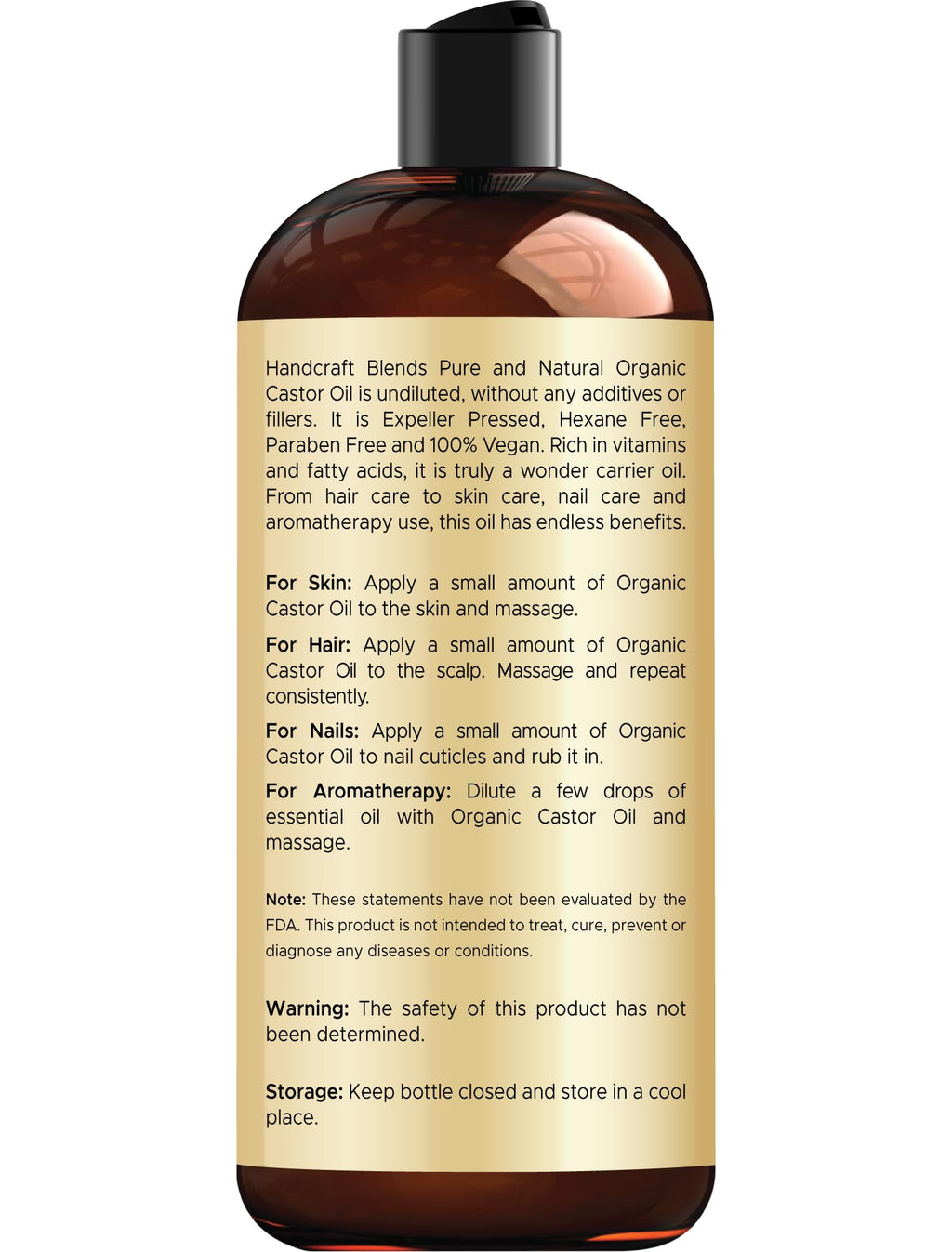Handcraft Blends Organic Castor Oil – 16 oz | Pure & Natural Carrier Oil