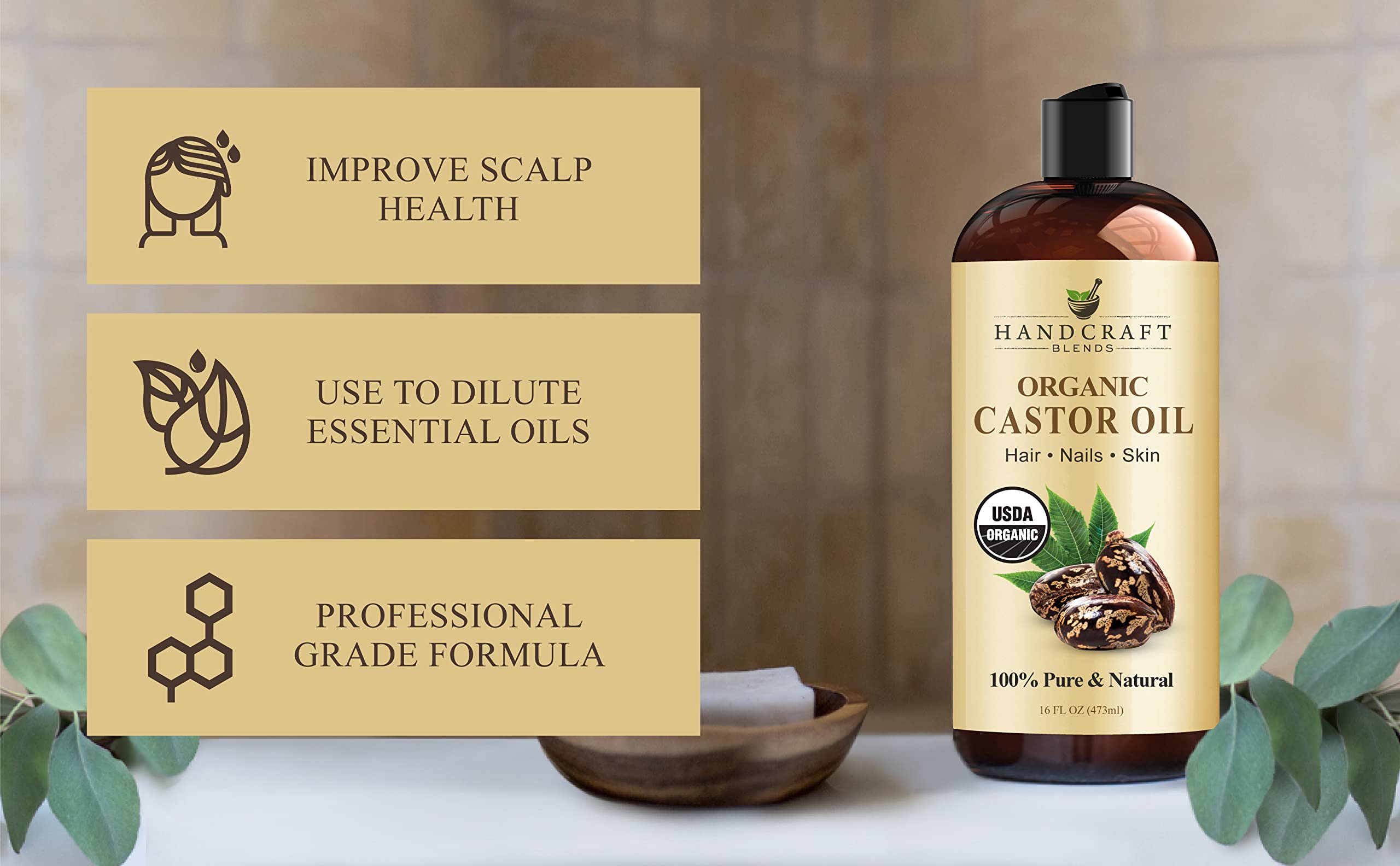 Handcraft Blends Organic Castor Oil – 16 oz | Pure & Natural Carrier Oil