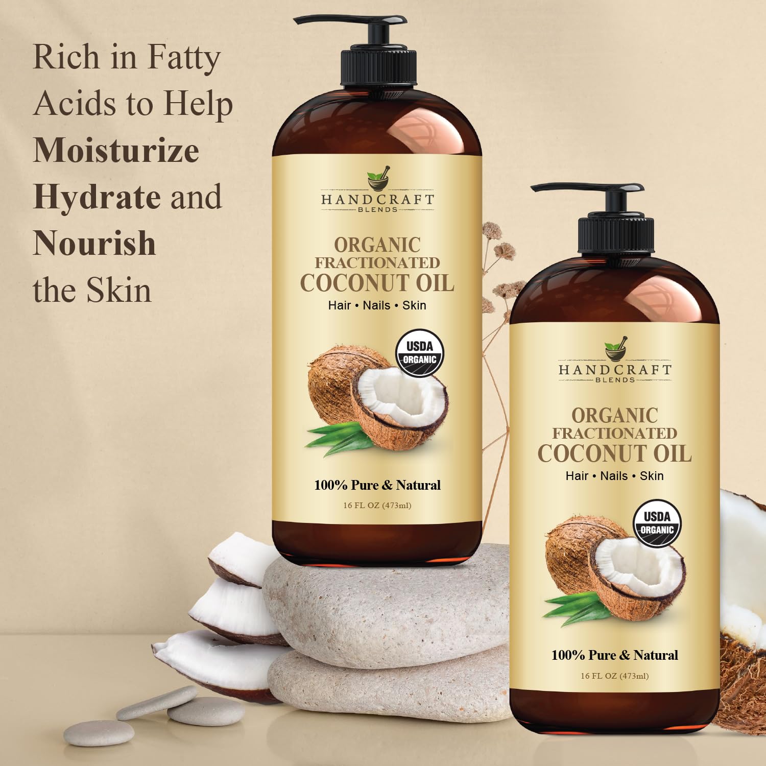 Handcraft Blends Organic Fractionated Coconut Oil - 16 Fl Oz | Pure Carrier Oil for Skin, Hair & Massage
