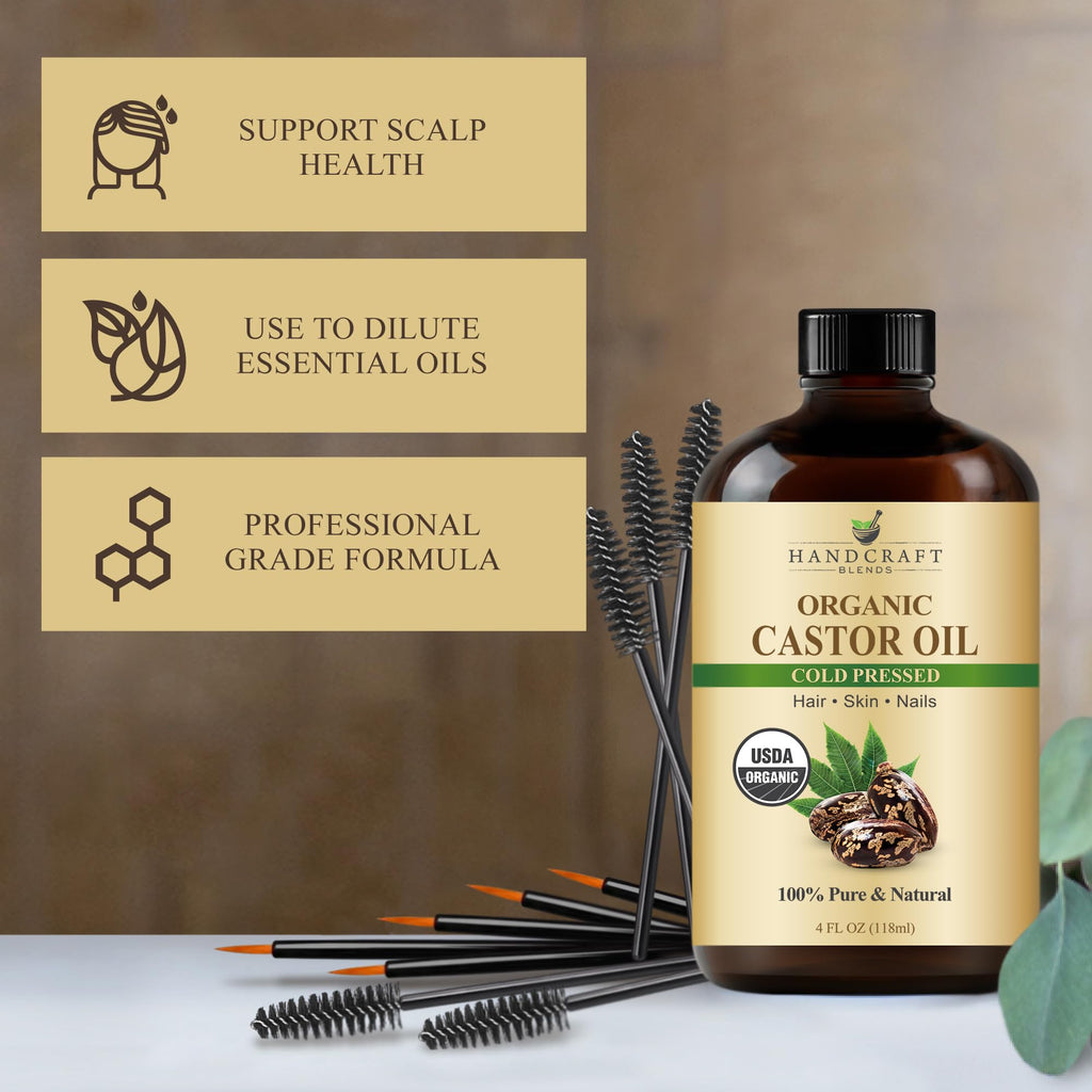 Handcraft Blends Cold-Pressed Organic Castor Oil 4 Oz - Pure & Natural