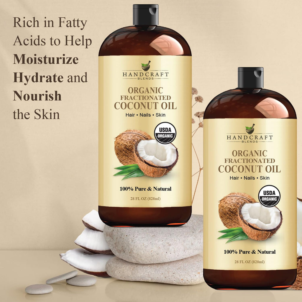 Handcraft Blends Organic Fractionated Coconut Oil - 28 Fl Oz | Pure, Natural Carrier Oil for Skin & Hair
