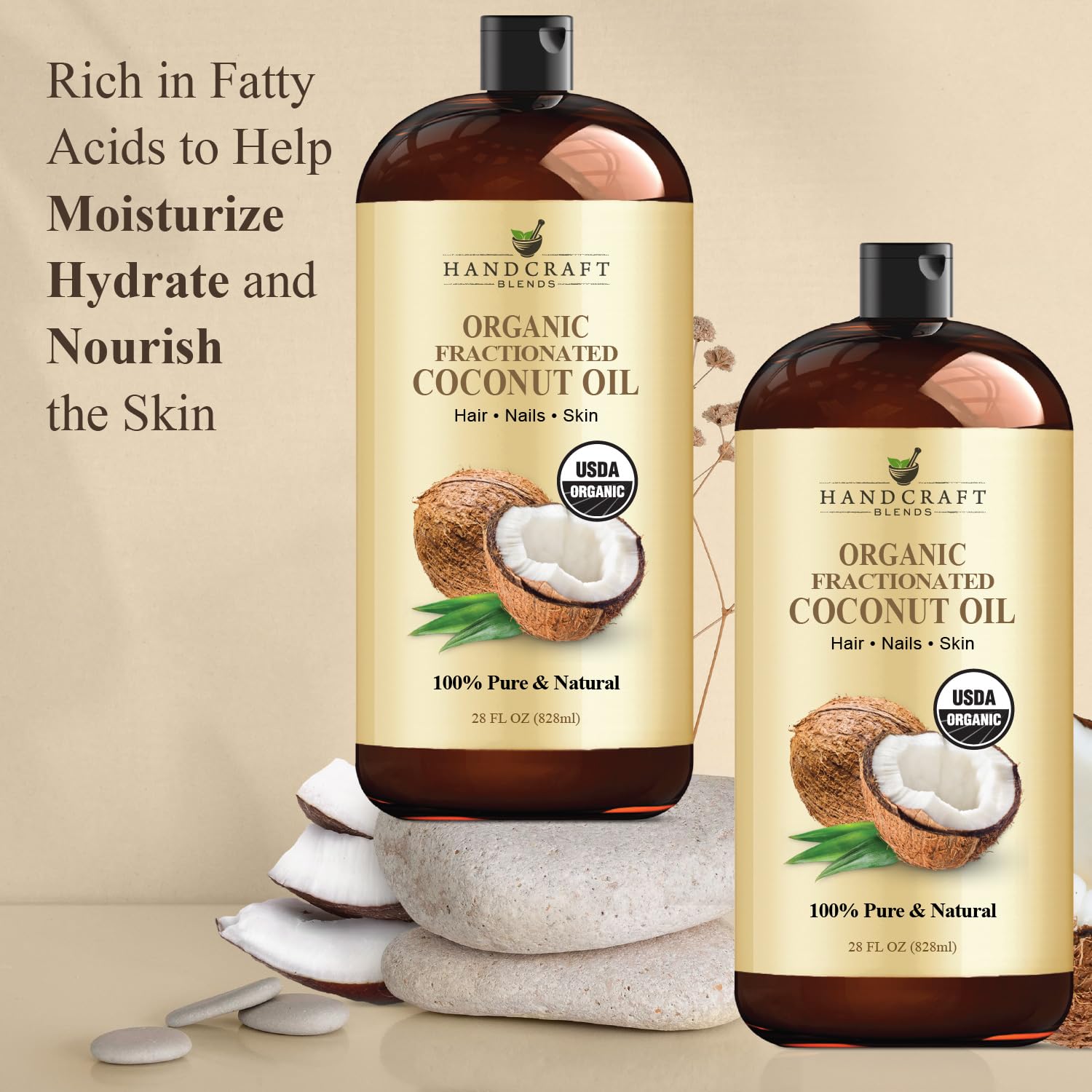 Handcraft Blends Organic Fractionated Coconut Oil - 28 Fl Oz | Pure, Natural Carrier Oil for Skin & Hair