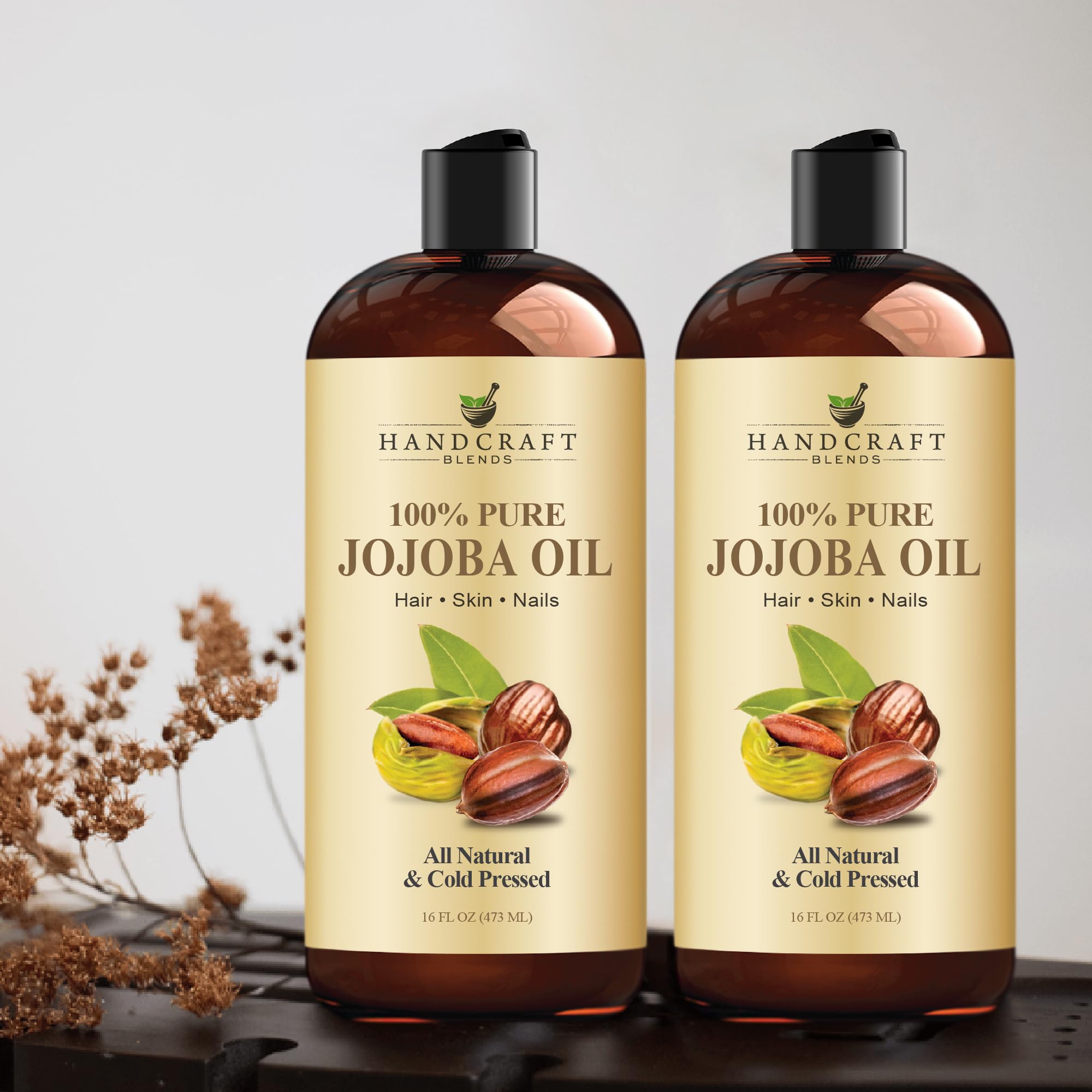 Handcraft Blends Jojoba Oil - Cold-Pressed 16 Oz - 100% Pure & Natural Premium Carrier Oil for Skin & Hair