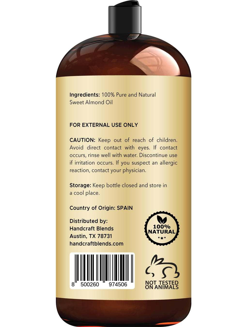Handcraft Blends Sweet Almond Oil 28 oz - 100% Pure & Natural, Hexane-Free