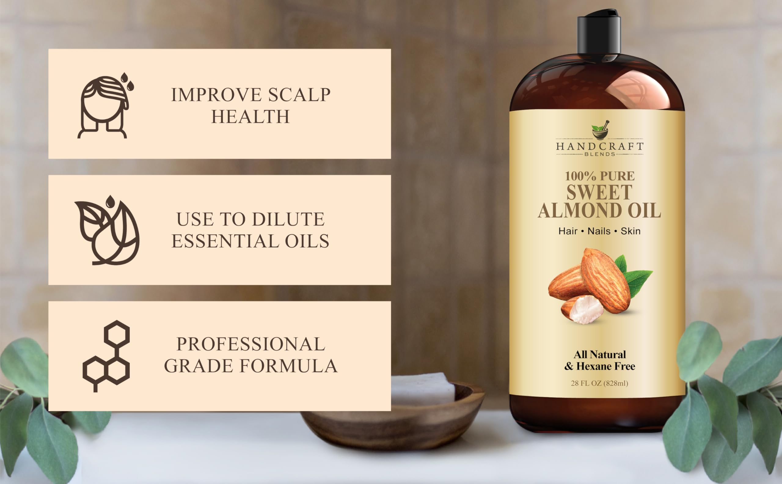 Handcraft Blends Sweet Almond Oil 28 oz - 100% Pure & Natural, Hexane-Free