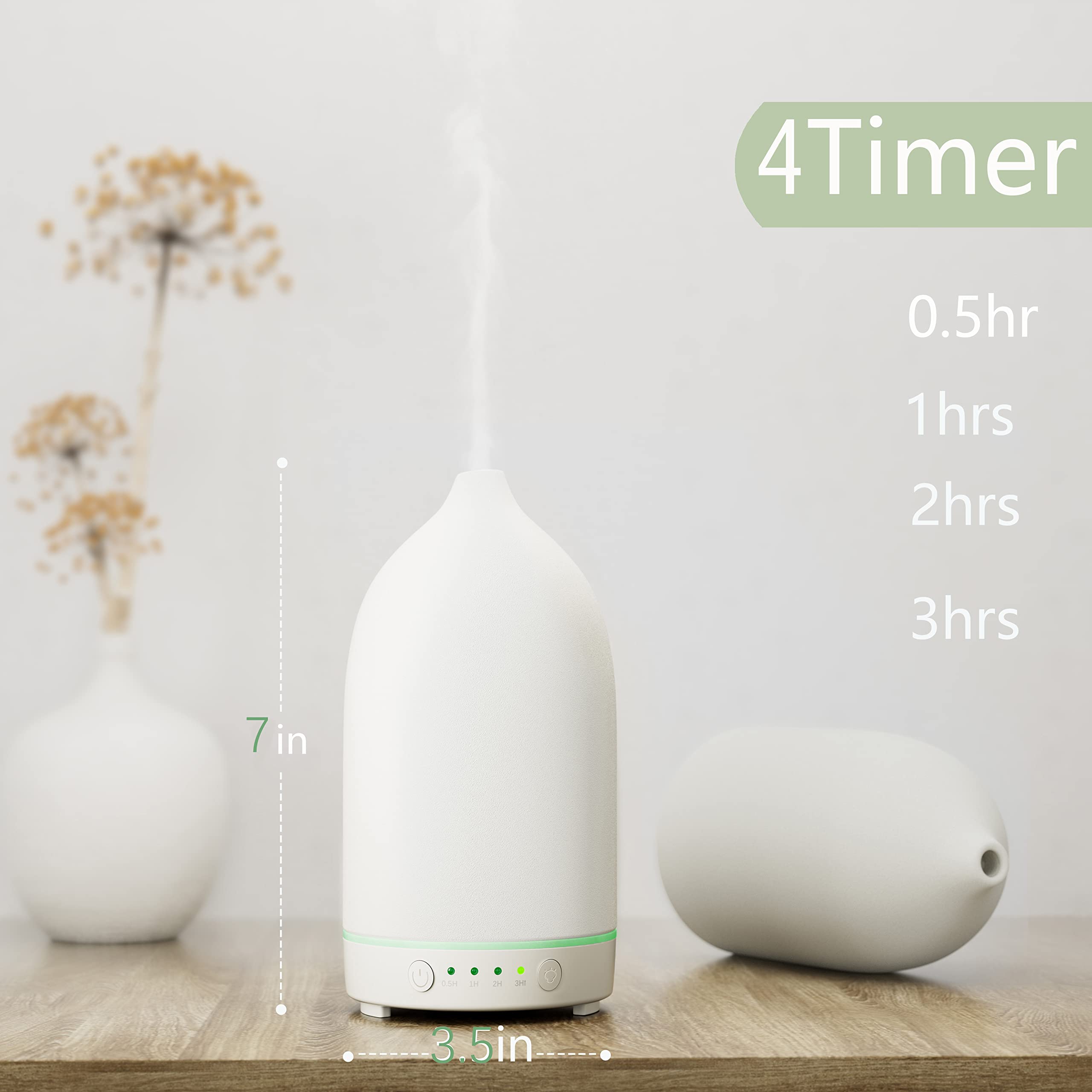 Handmade Ceramic Essential Oil Diffuser – Auto-Off, 9-Color Night Light