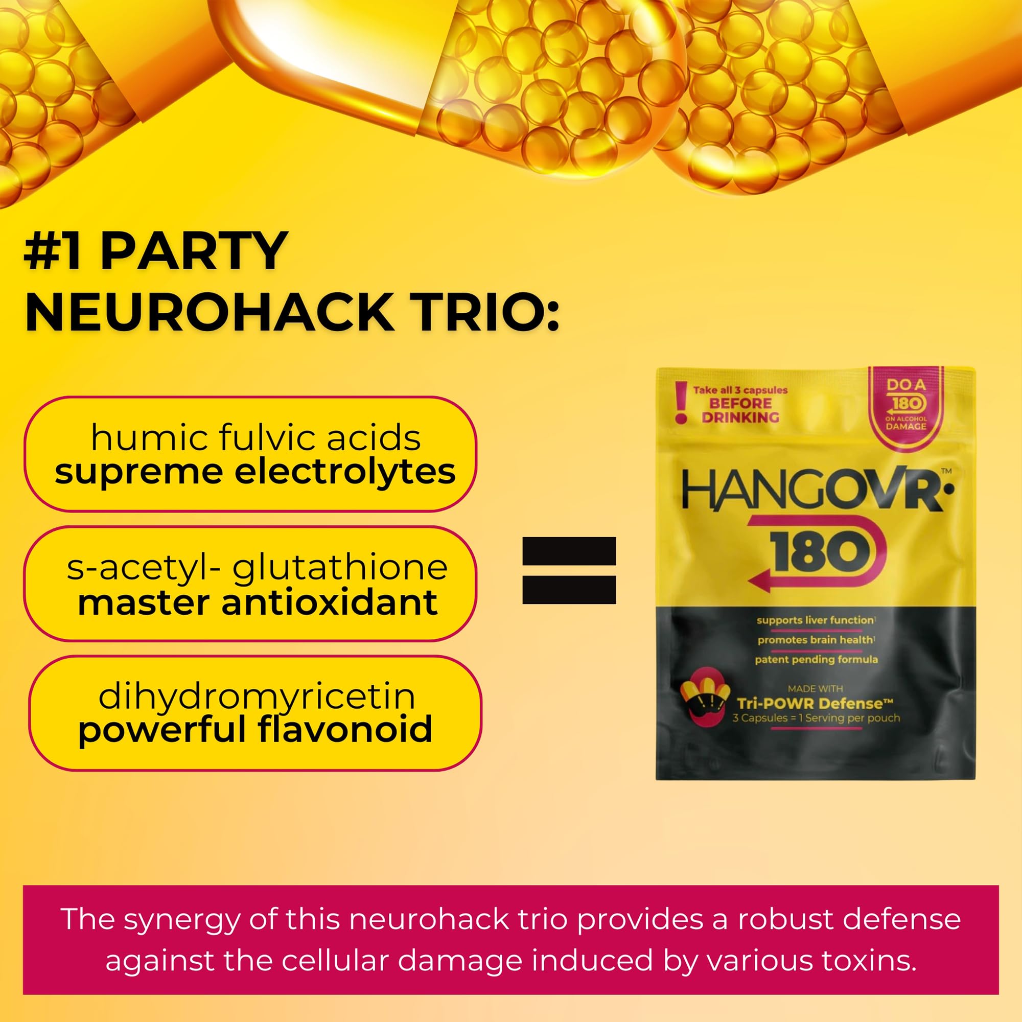 Hangovr 180 Tri-Power Before Drinking Defense - 8-Pack | Liver & Brain Support