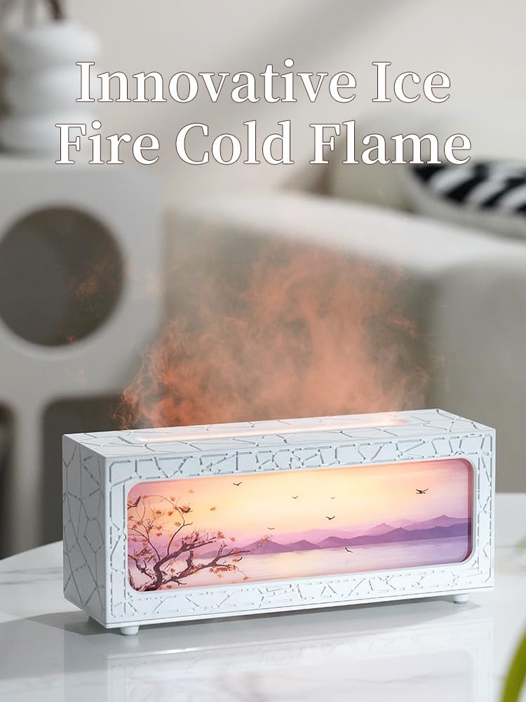 HapIntlNex Essential Oil Diffuser Ultrasonic Fireplace Flame | Auto Shut-Off | 7-Color LED
